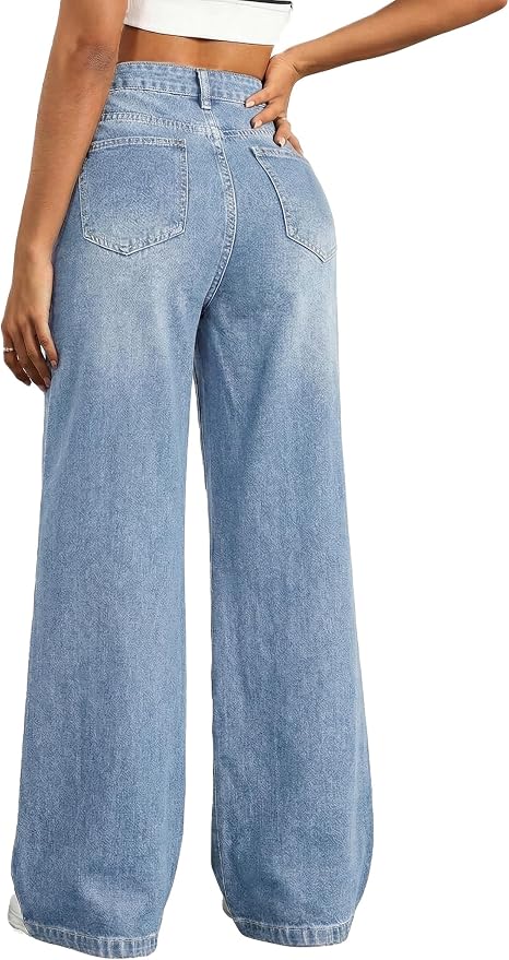 EMMIOL Wide Leg Baggy Jeans for Women Mid High Waisted Stretchy Denim Pants | Pull On Elastic Waist Jeans BBL Straight Leg Trousers Back to School fashion product photo