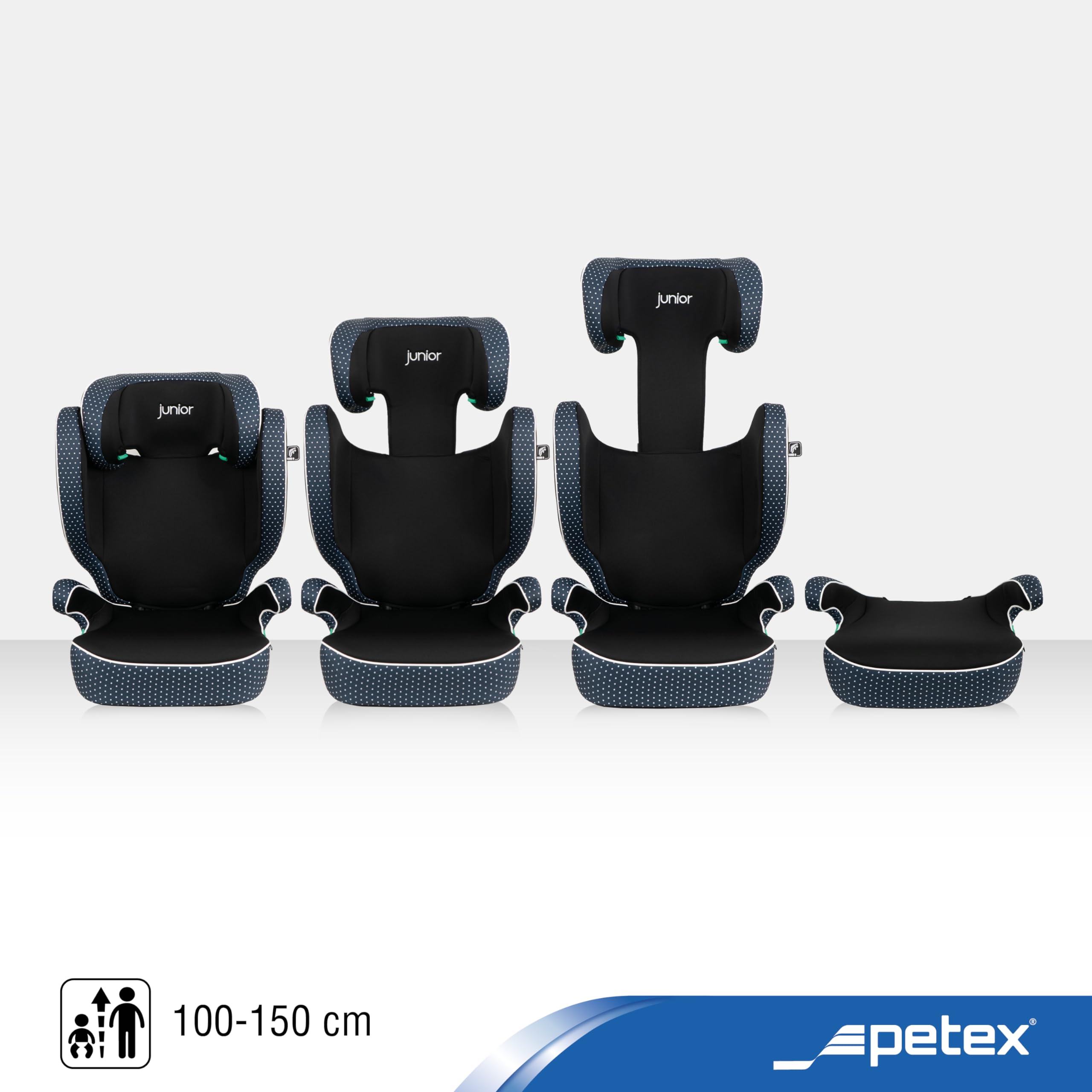 PETEX Fotelik samochodowy Basic i-Size zgodny z ECE R129 dla dzieci w wieku ok. 100-150 cm, regulowana wysokość fotelika samochodowego w kolorze niebieskim, 1 sztuka