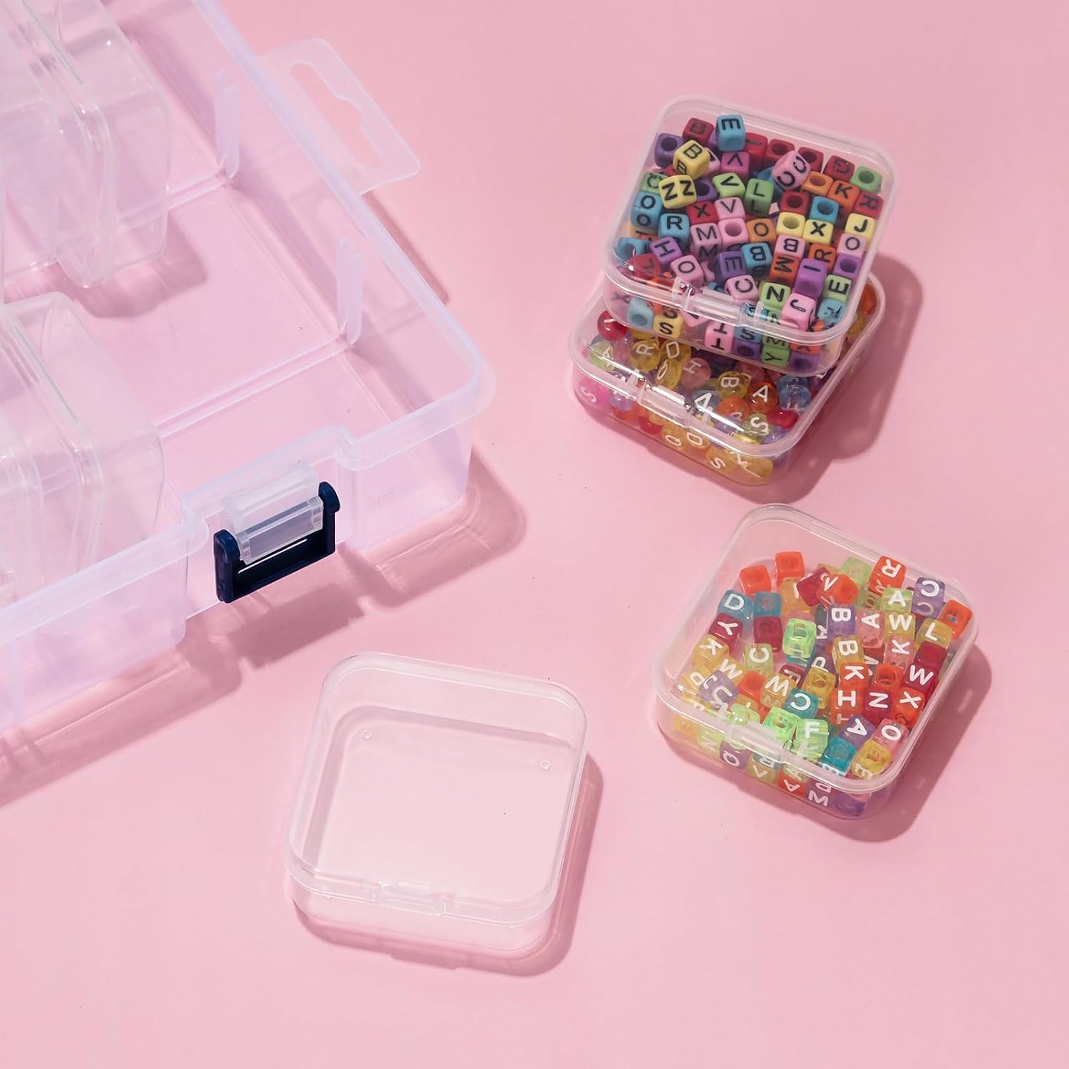 Bead Organizer Box, 42Pcs Small Craft Organizers and Storage Plastic Cases Mini Clear Bead Storage Containers Boxes with Hinged Lid and Rectangle for Bracelet Making DIY Jewelry (Clear 1 Pack-42 Pcs)