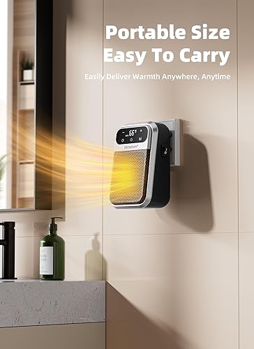 Miniatura 2 de Minetom Calentador de espacio portátil enchufable, calentador de pared pequeño de 800 W para uso en interiores, control remoto, temporizador de 12