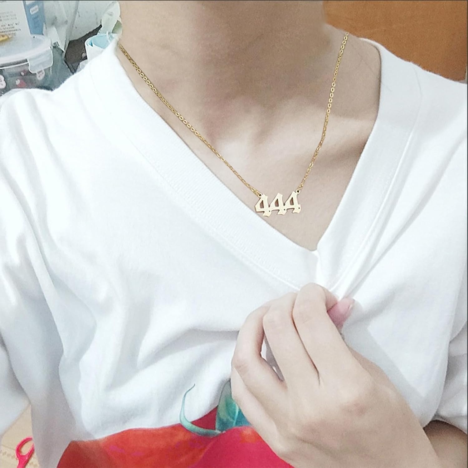 18K Gold Plated Dainty 444 Necklace for Women,Angel Number Necklace 444 Choker Necklace Lucky Number Necklace Custom Y2K Gifts for Women - Image 7