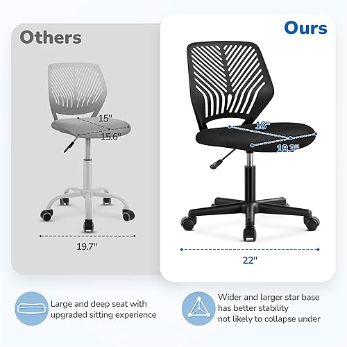 Miniatura 5 de Topeakmart Silla de oficina sin brazos, silla de estudio de computadora giratoria ajustable de malla para espacios pequeños, color negro Negro