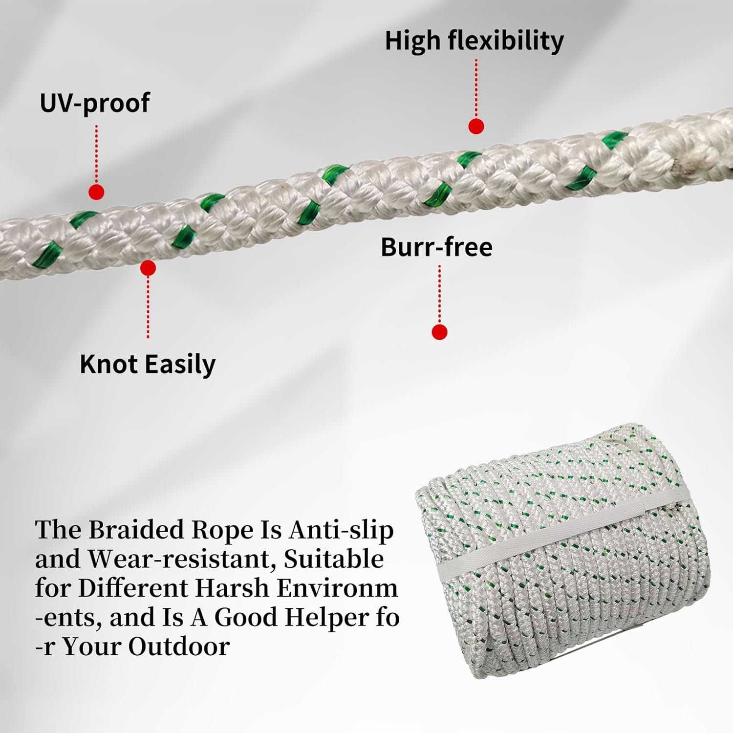 3/8 in Double Braid Polyester Rigging Ropes 200 FT Tree Ropes Arborist Pulling Polyester Nylon Rope Bull Rigging Rope for Tree Work Swings Arborists Gardening