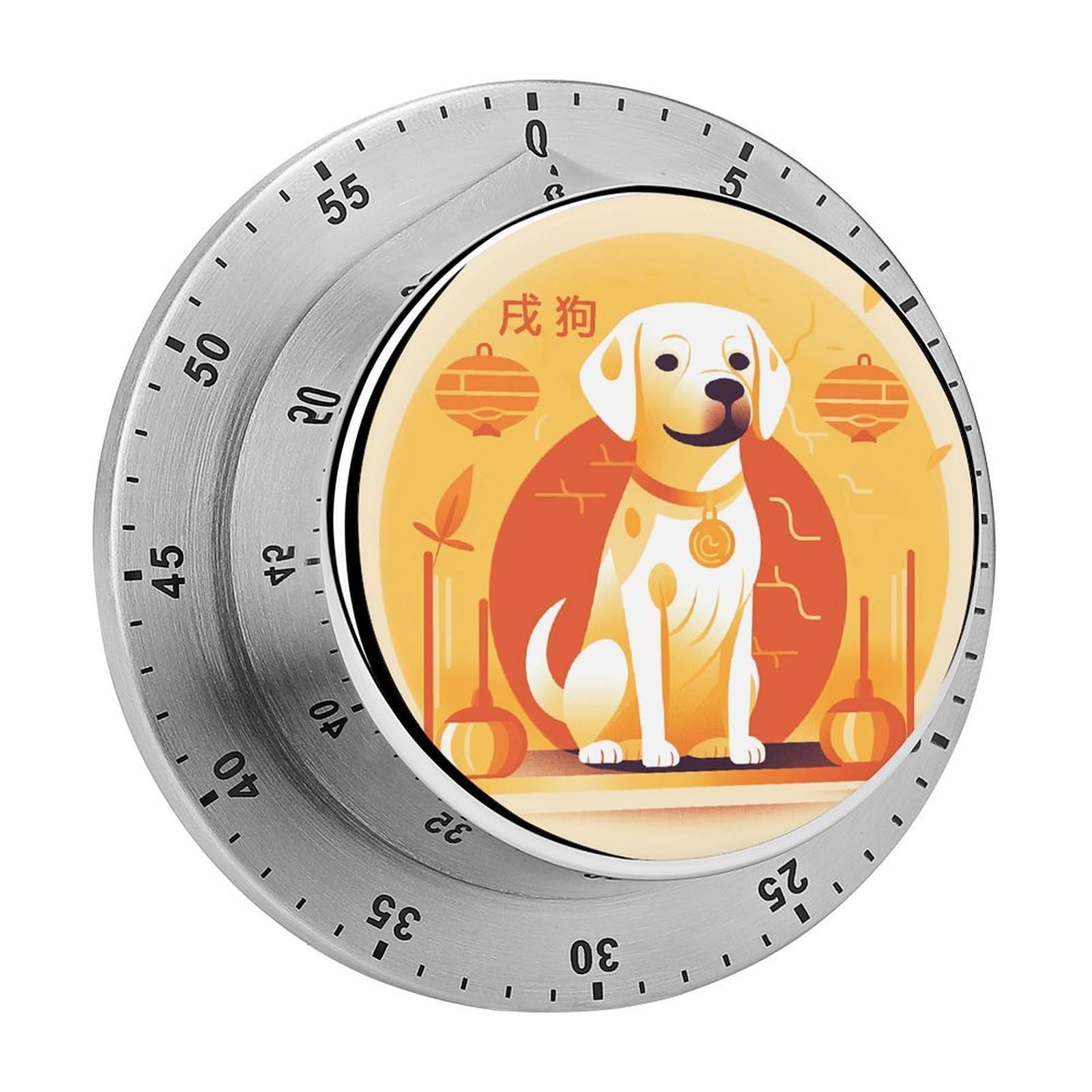 A Dog Sitting Visual Timer with Loud Alarm 60-Minute Kitchen Timers Exquisite Stainless Steel Body - Mechanical Desk Timer Countdown Clock for Cooking Chef Clock