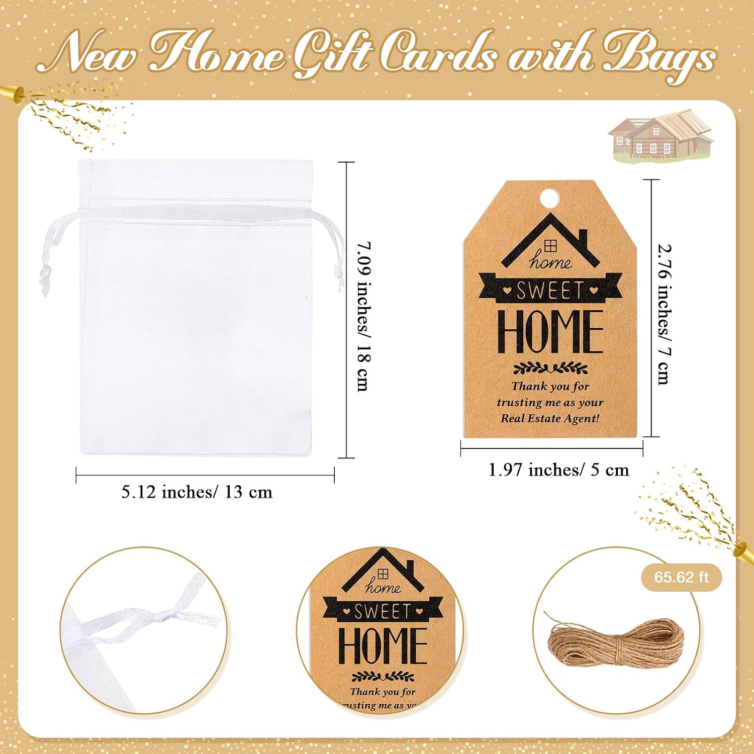 Hushee 50 Sets Real Estate Agent Gifts for Clients House Shaped Coaster Home Coaster with Sweet Cards BOrganzaags Real Estate Party Favors Best Housewarming Return Gift for Guests