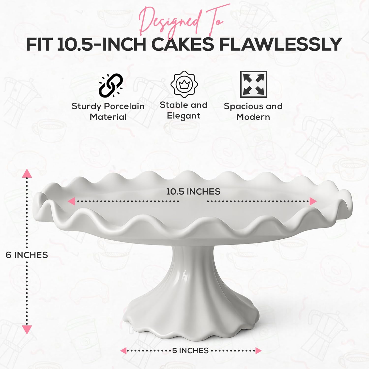 10.5-Inch White Porcelain Cake Stand – Elegant Dessert & Cupcake Stand for Cake, Pastries & Cookies – Decorative Wavy-Edge Pedestal Cake Plate for Wedding, Baby Shower & Dessert Table Display