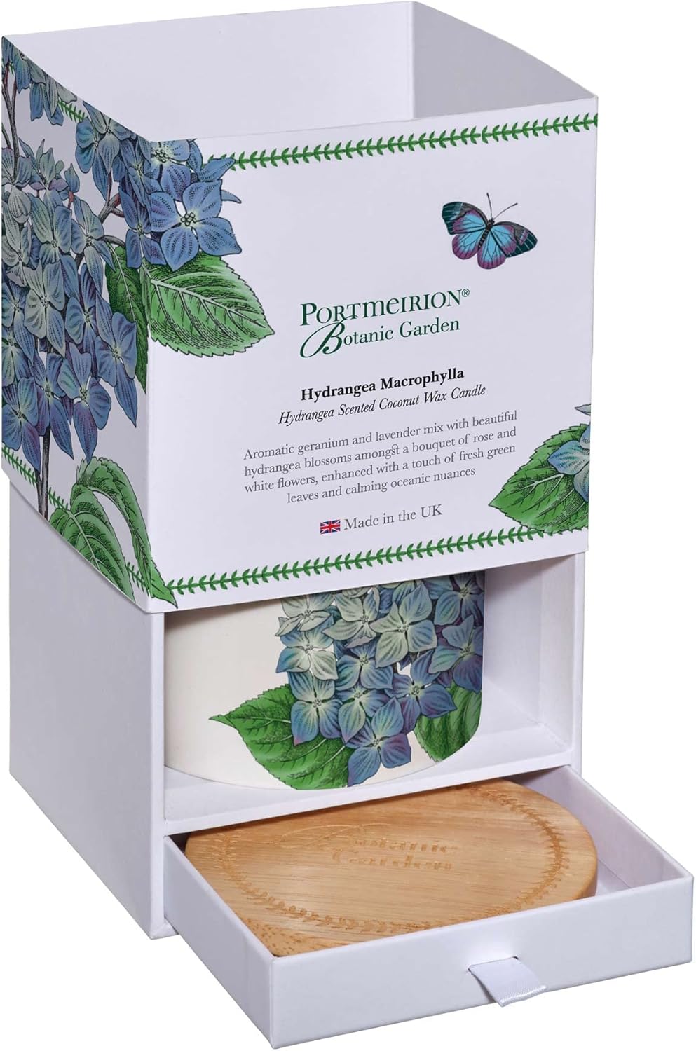Portmeirion Botanic Garden Ceramic Coconut Wax Candle Hydrangea Macrophylla by Wax Lyrical (Hydrangea)