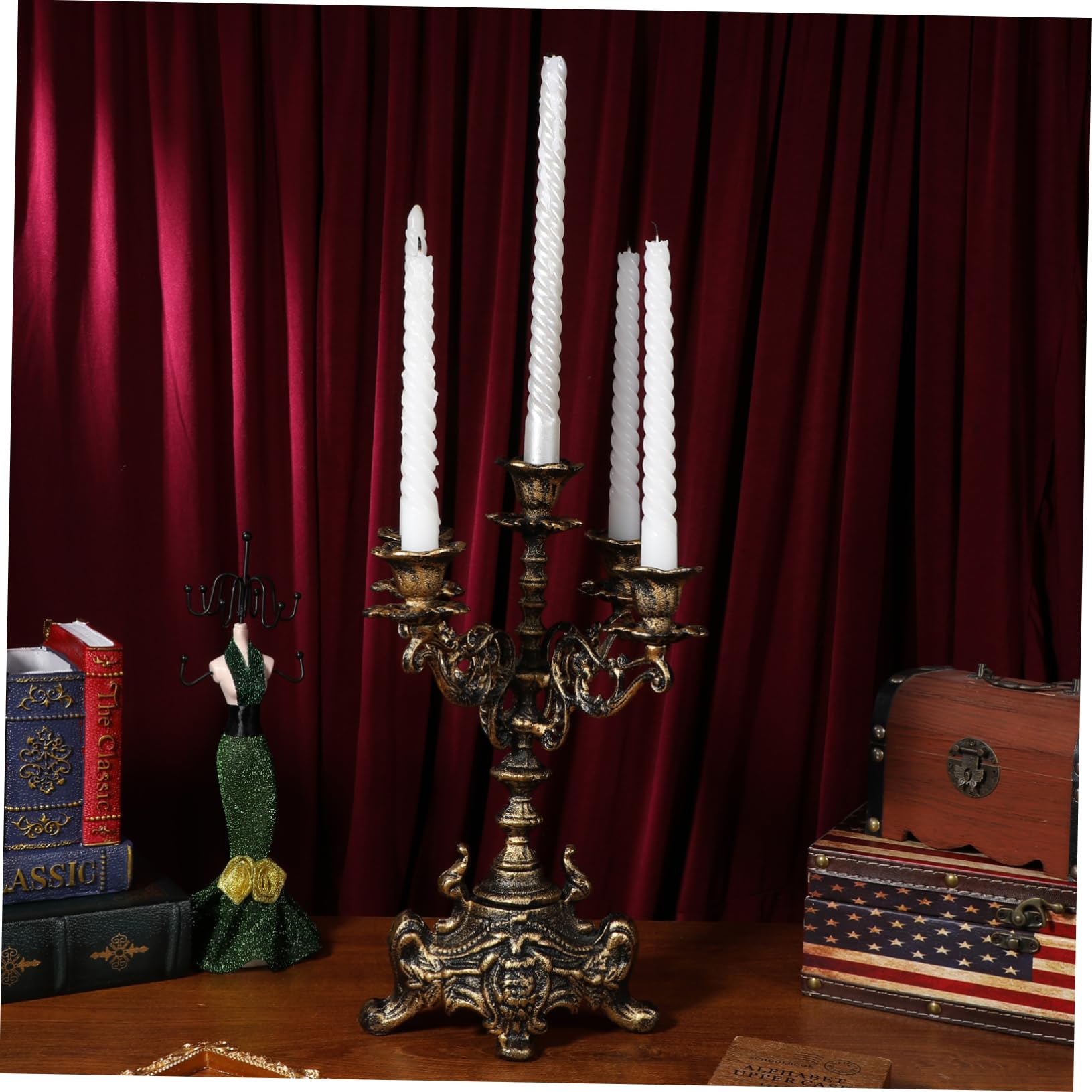 Candelabro de Hierro Fundido Dorado Estilo Retro para Mesa
