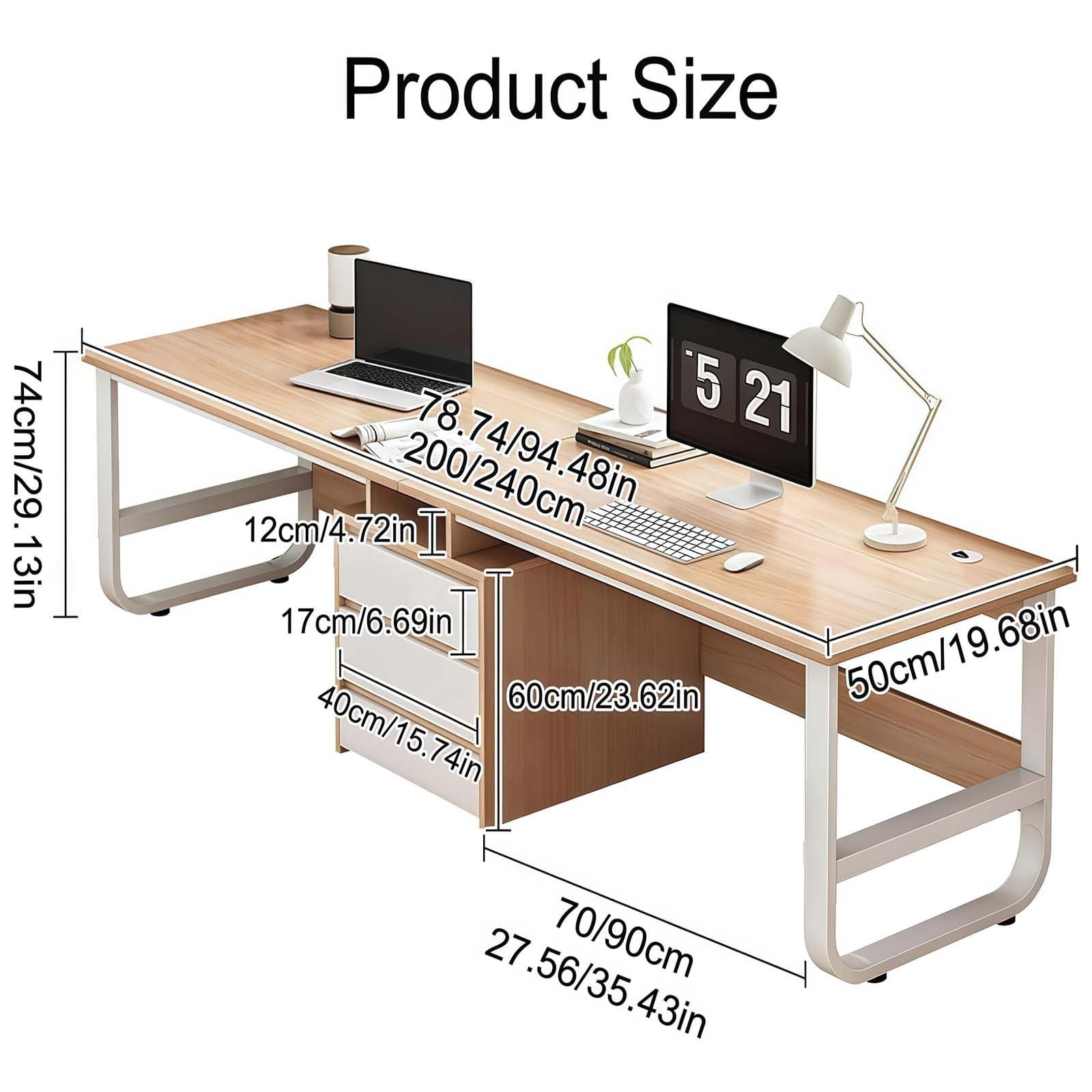Scrivania per computer, in legno, moderna, doppia scrivania da ufficio, doppia postazione di lavoro con cassetti, scrivania per computer extra lunga per casa e ufficio, bianco, 200 cm