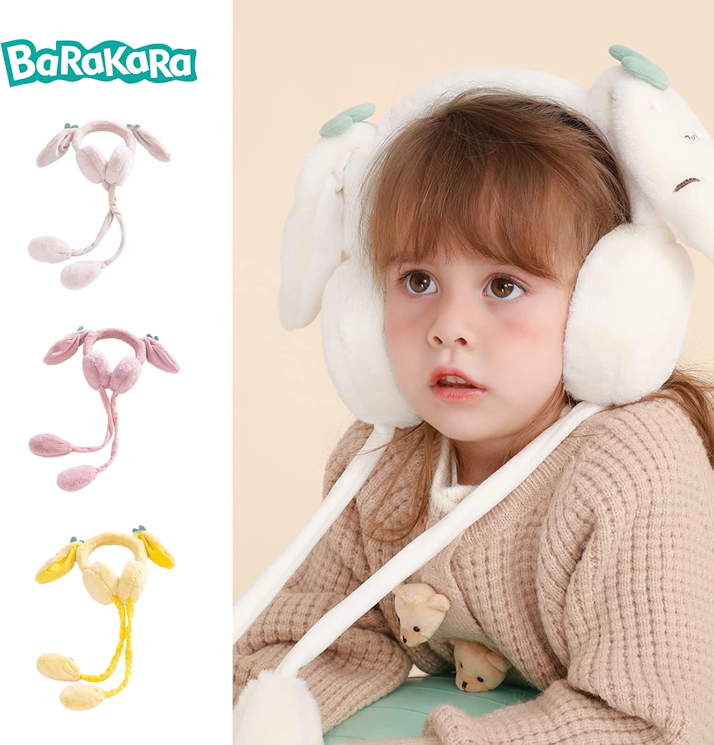 Kids Winter Earmuffs Plush, Thick Warm Ear Warmers Cute Fleece Lined, Cute Cartoon Earmuff for Toddler 3-12 Years