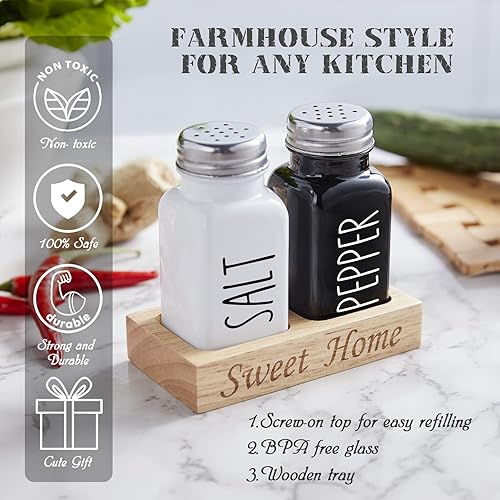 Miniatura 4 de Juego de saleros y pimenteros con soporte, salero de vidrio Dopeca con organizador de madera para encimera de cocina o mesa, decoración de cocina