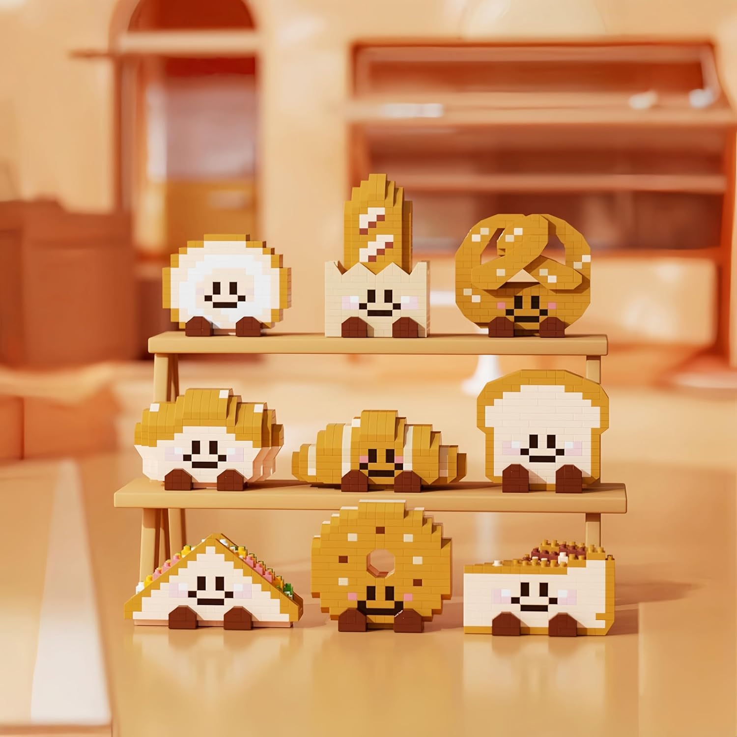 QMEAKMONY Mini Building Blocks ‌Bread‌ Sets Cute Micro Mini ‌Bread‌ Building Bricks for Adults Micro Nano Bricks Perfect Party Favors for Teenagers. (9 Sets)