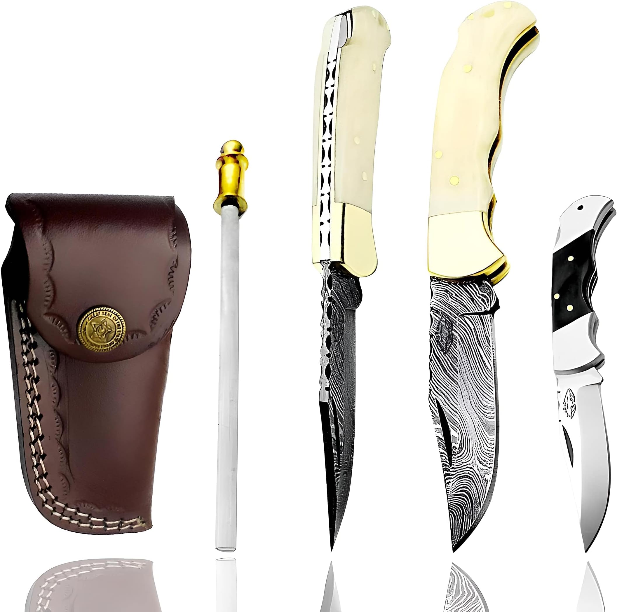 Ultimate Folding knife blue Wood Pocket Knife Compact, Damascus Knife - knives Ideal for Outdoor, Survival, Camping & Everyday Use Knife Set