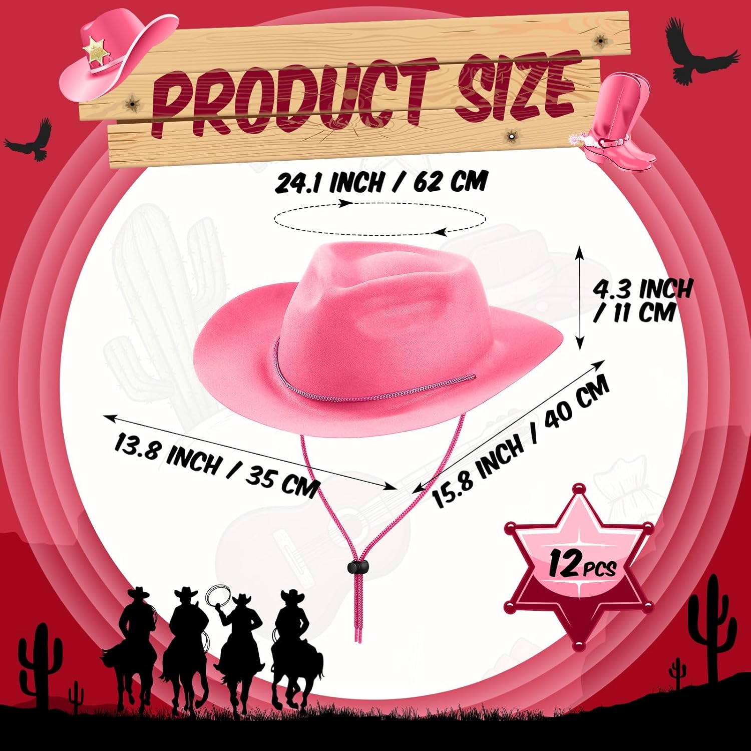 Hicarer 12 Pieces Disposable Plastic Cowboy Hat Set for Party Felt Wide Brimmed Western Cowgirl Hat for Men Women - Image 4