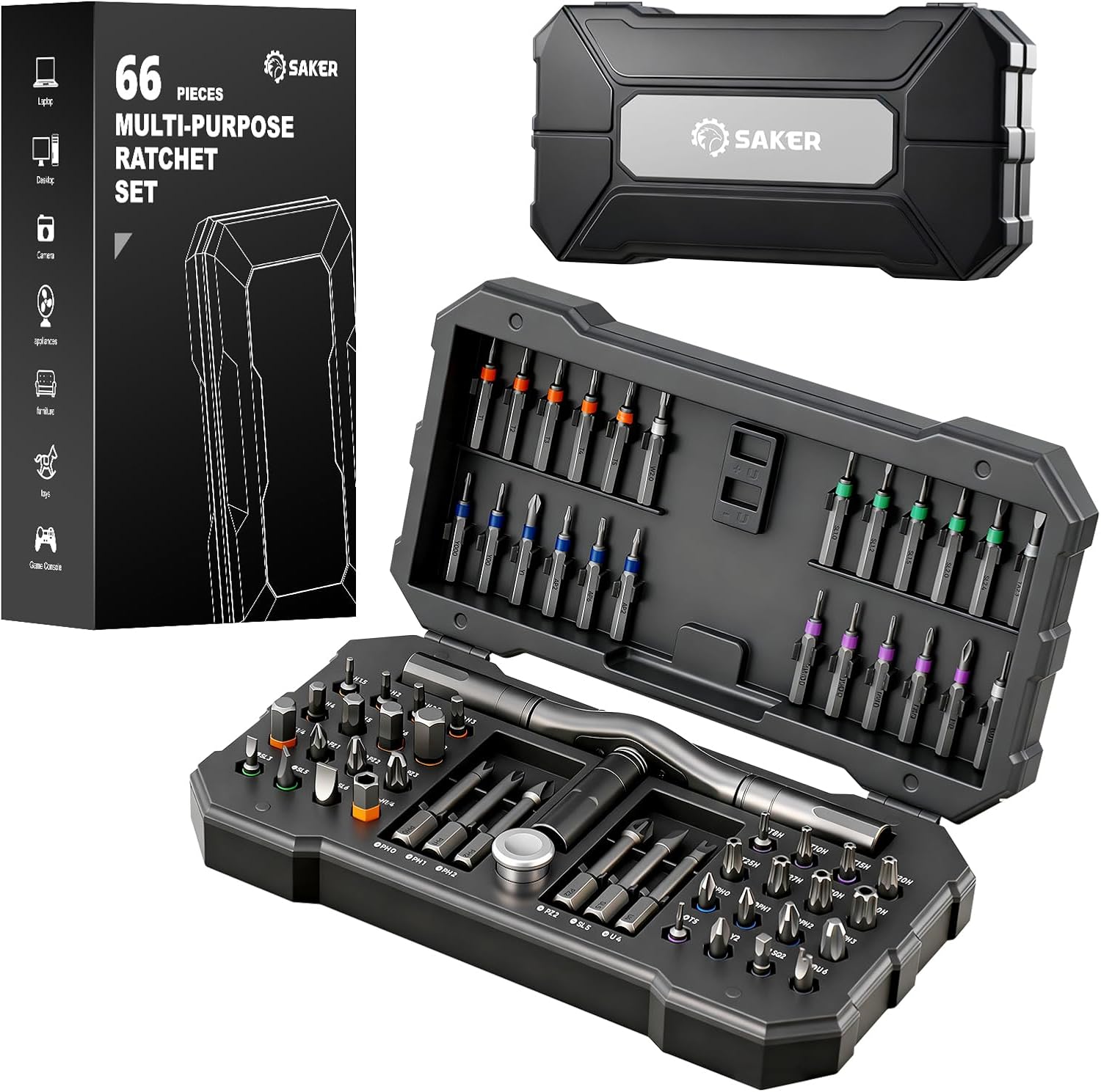 Saker 66 in 1 Magnetic Screwdriver Set Portable Multi Bit Ratcheting Screwdriver Kit with Detachable Handle for Home Electronics,Computer,Furniture, Bike,DIY,Valentine's Day Gifts