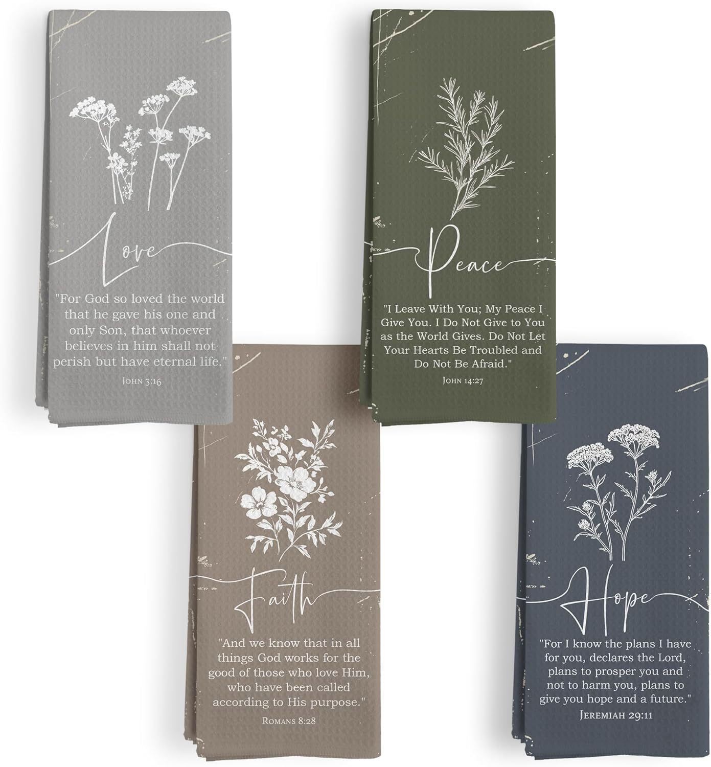 Boho Christian Floral Kitchen Towels,Faith Love Peace Hope Bible Verse Floral Kitchen Towel Decorative Set,Christian Gifts for Women,Vintage Boho Flower Hand Dish Tea Towels for Bathroom Decor