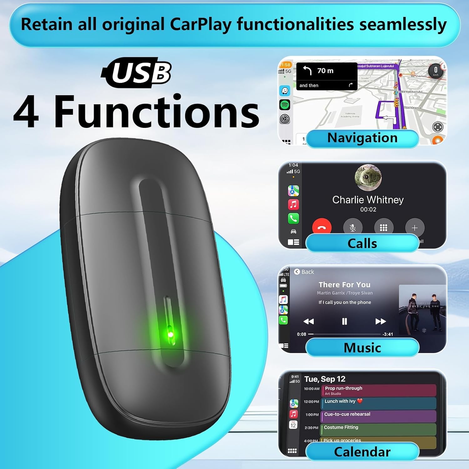 DIEBA Wireless Adapter 2-in-1 für CarPlay/Android Auto, PARPAT Umwandlung von Kabelgebunden zu Kabellos mit USB/Type-C, Stabile Verbindung und Keine Verzögerung, Kompatibel mit iPhone/Android