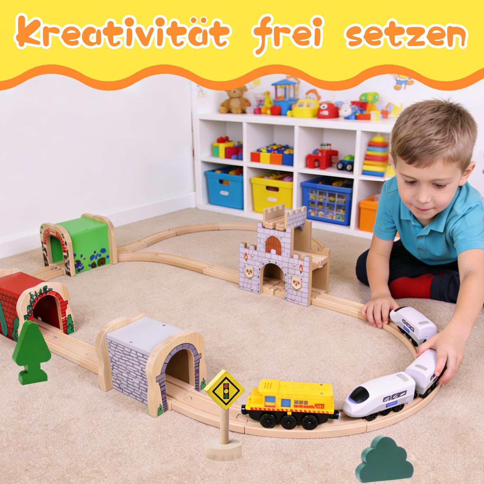 Accesorios de tren de madera para niños a partir de 3 años, túnel de piedra gris