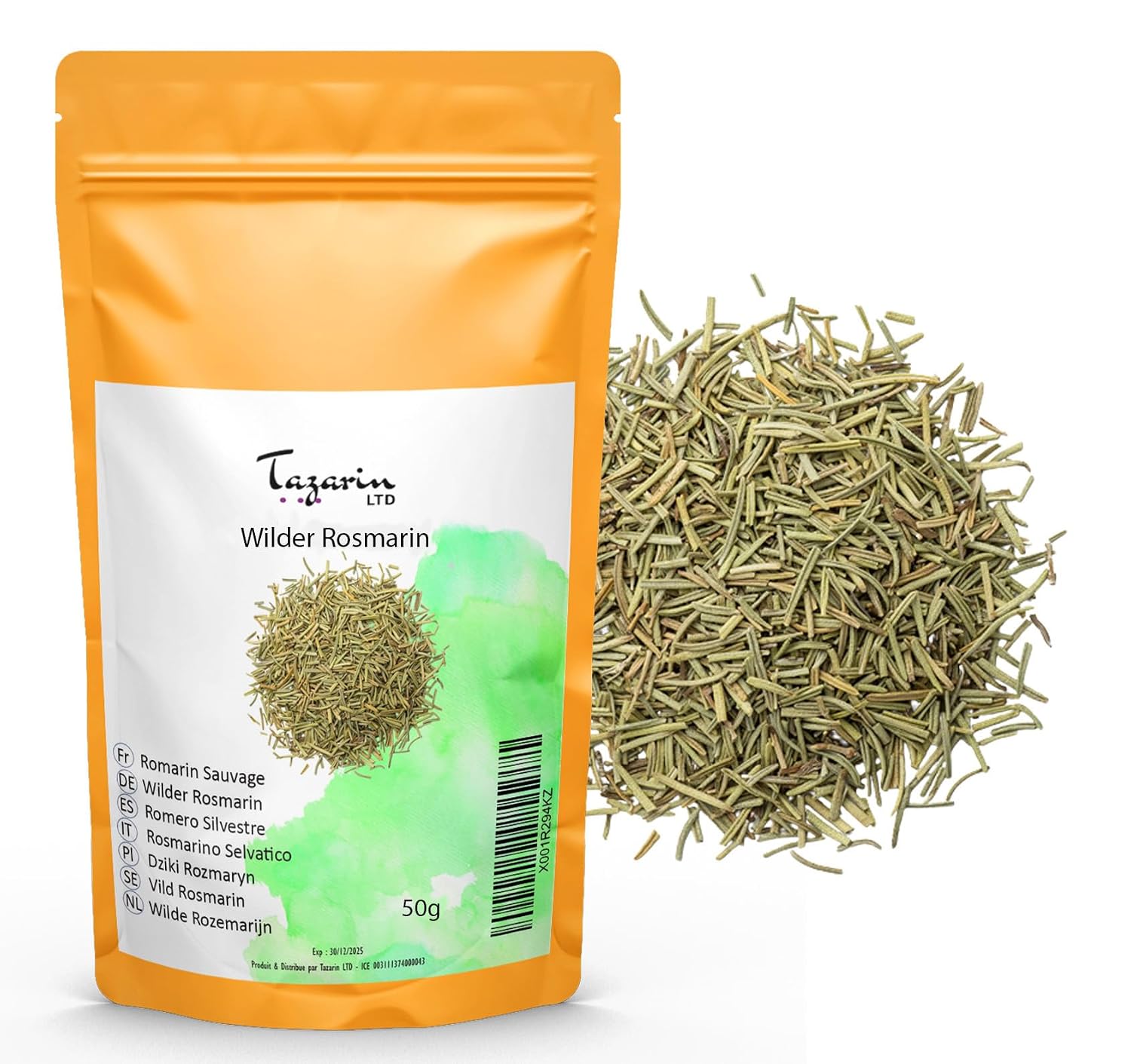 50 g Wild Atlas Rosemary Leaves Whole and Dried Wild Rosemary Very Aromatic Compared to Cultivated Rosemary Sun-Dried Tazarin Ltd