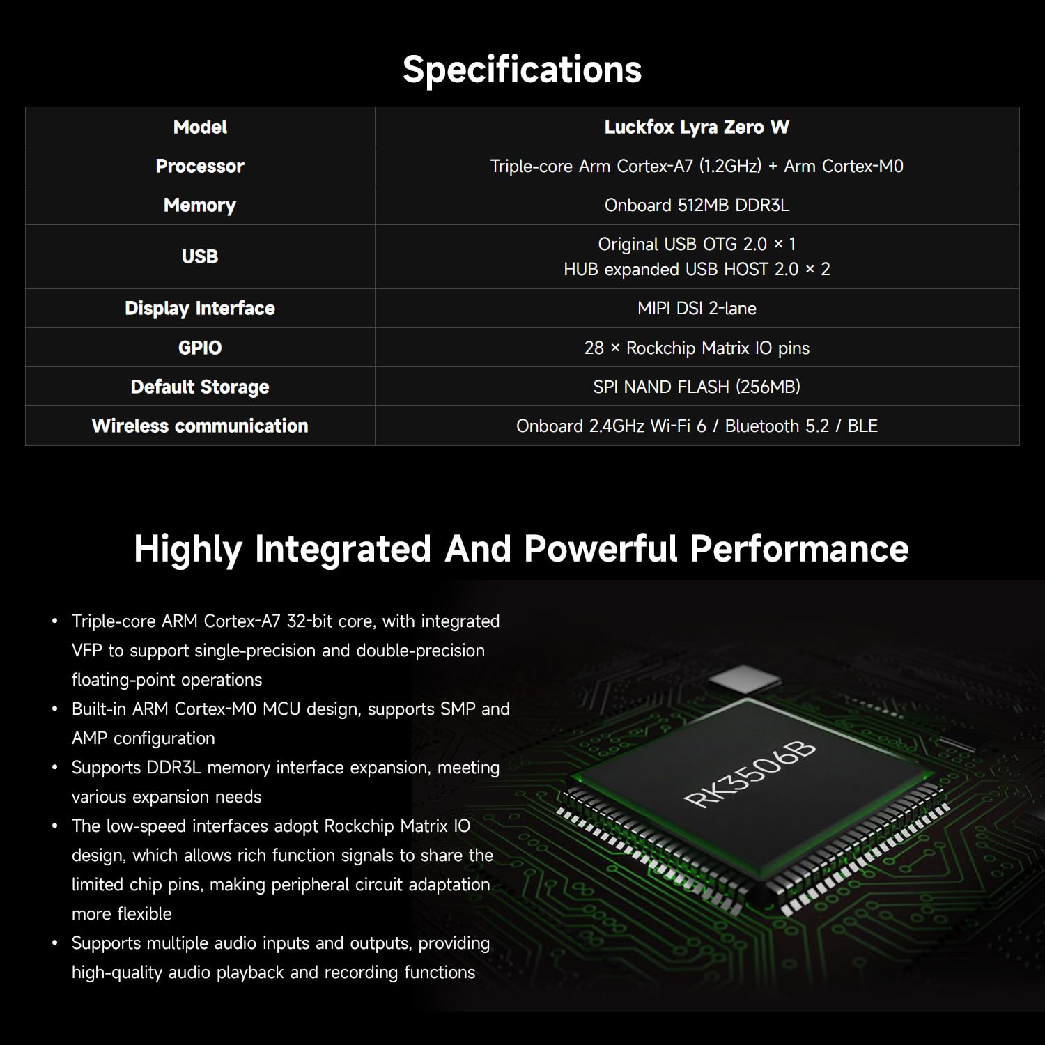 Waveshare Luck-Fox Lyra Zero W Micro Linux Development Board Based on RK3506B Chip, Integrated with Triple-Core Arm Cortex-A7 and Arm Cortex-M0 Processors