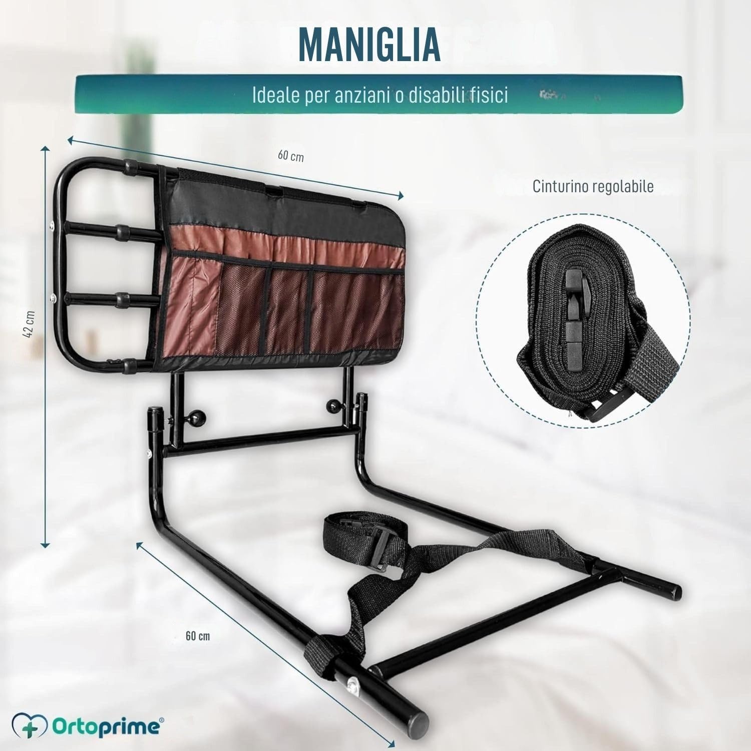 OrtoPrime Sponda Letto Anziani Anticaduta – Maniglia Assistenza Letto Regolabile – Sponde per Letto Anziani – Barriera Letto – Sbarra Letto per Alzarsi in Sicurezza