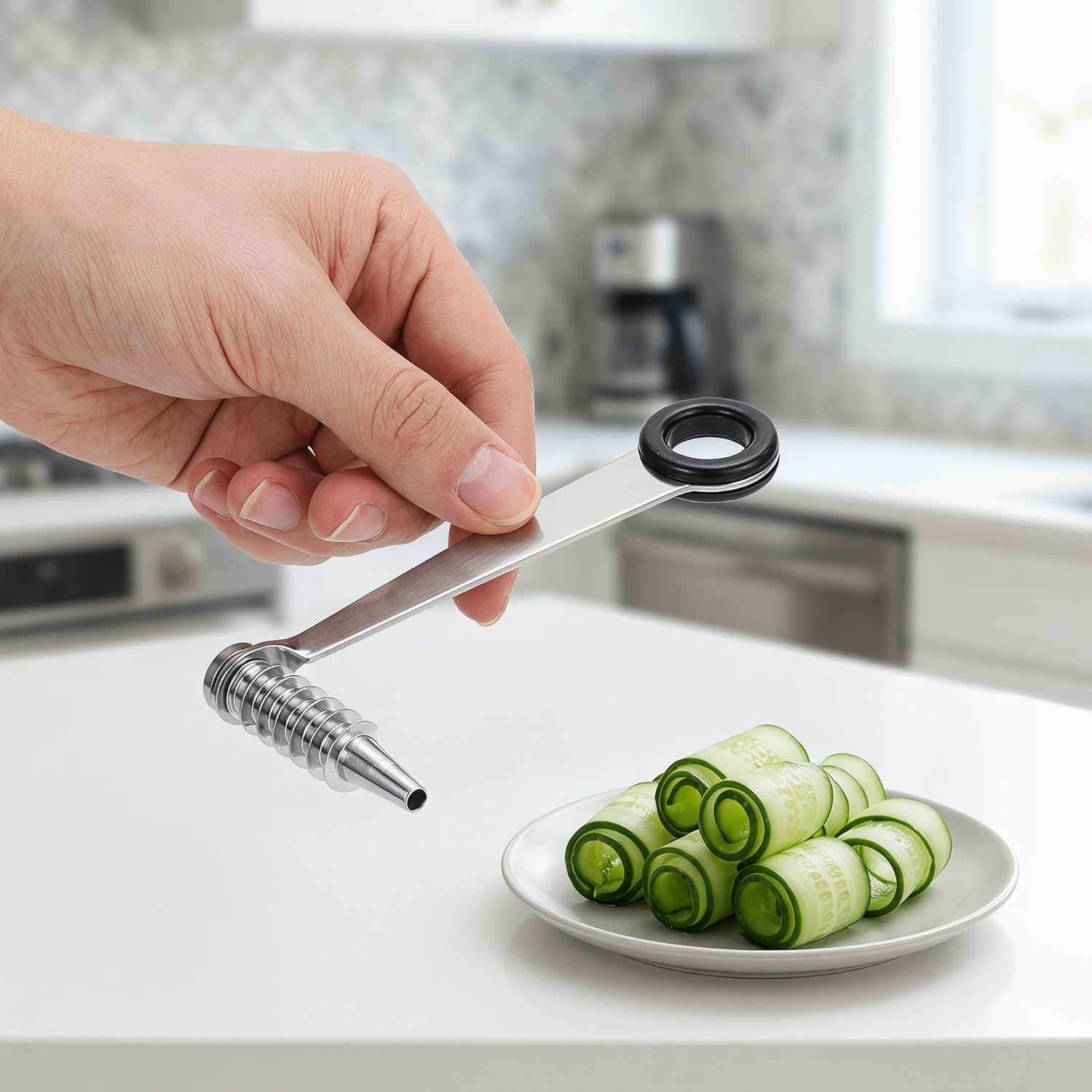 Operitacx Stainless Steel Spiral Slicer, Spiral Cutter Tools, Stainless Steel Kitchen Tools for Cutting Zucchini Potatoes Cucumbers Carrots, Kitchen Gadgets
