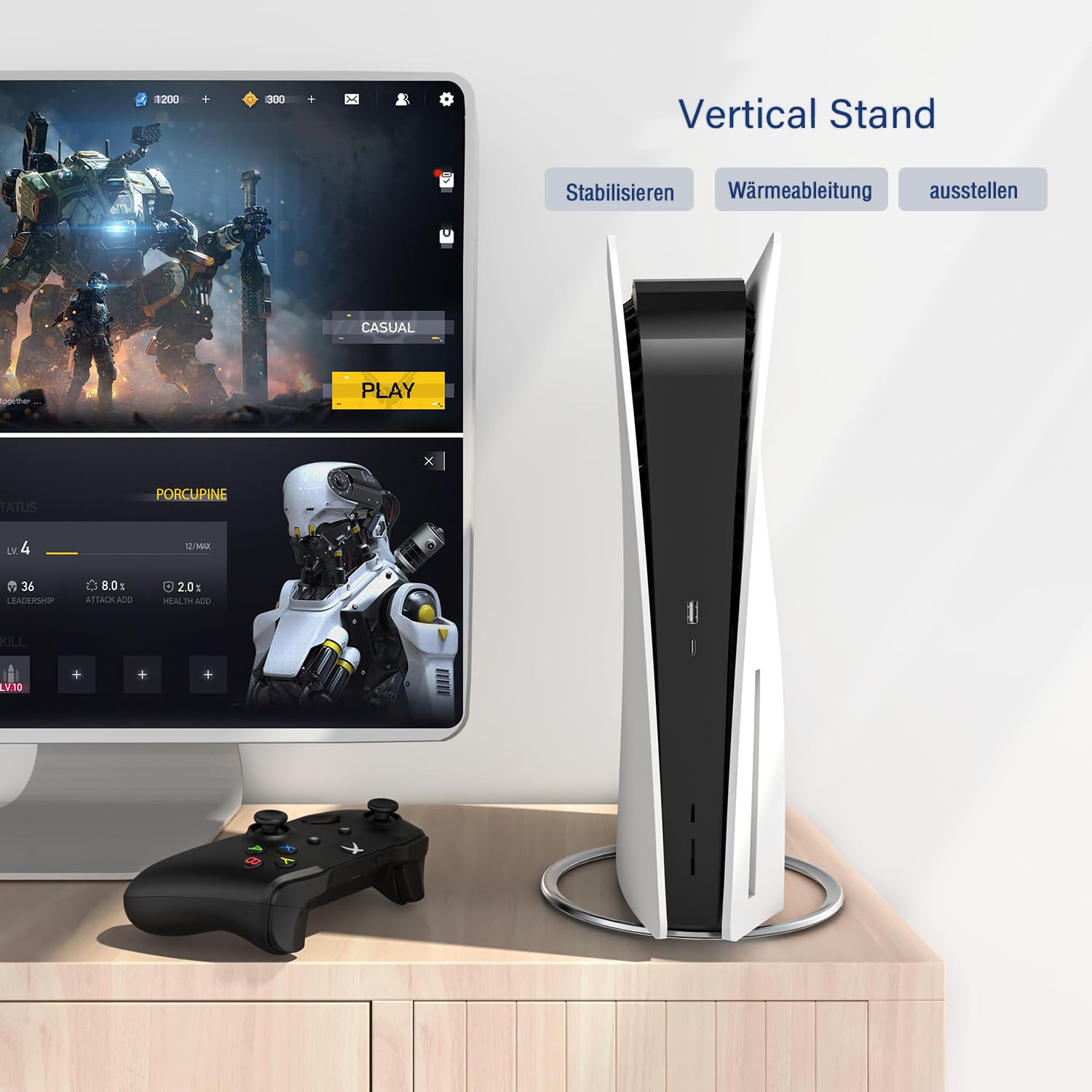 Vertikaler Standfuß für PS5 Slim Konsole, Disc und Digital Edition, Anti-Rutsch Basis, Schwarz