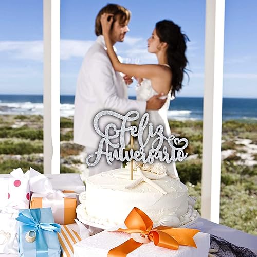 Miniatura 5 de Decoración para tartas de aniversario con purpurina plateada, Happy Ever After/We Still Do - Decoración para tartas, suministros de decoración de