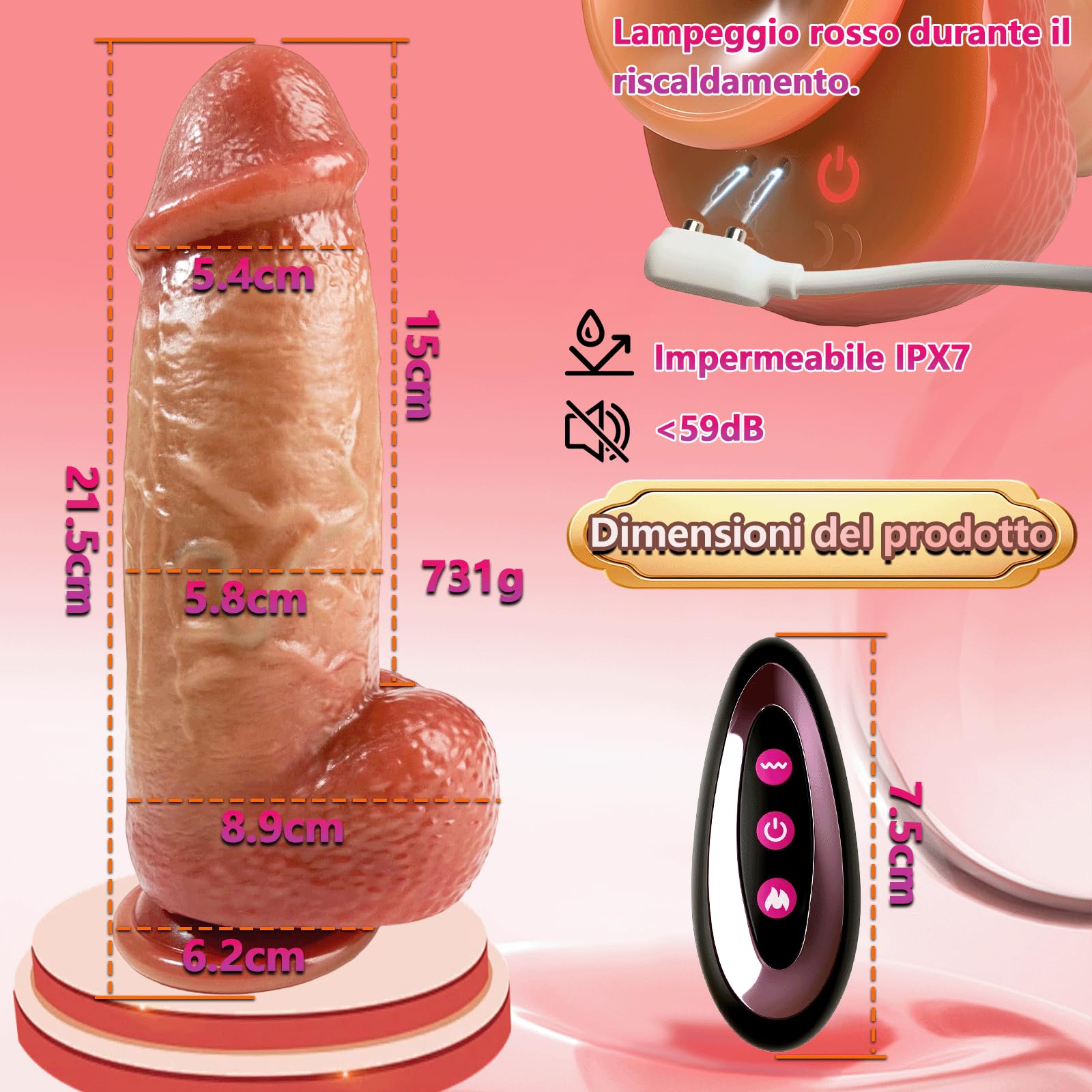 Dildo Vibratoreper Donna Vibratore Anale Pene Realistico XXL Grosso da 5,8 cm di Diametro Dildo Realistico con 5 Spinte 10 Vibrazione e Modalità di Riscaldamento Telecomando Vibratoreper Donna Grandi