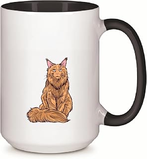 Maine Coon Cat Gift for Pet Lovers Illustration of a Maine Coon Cat 11oz 15oz Inner Color Accent Mug