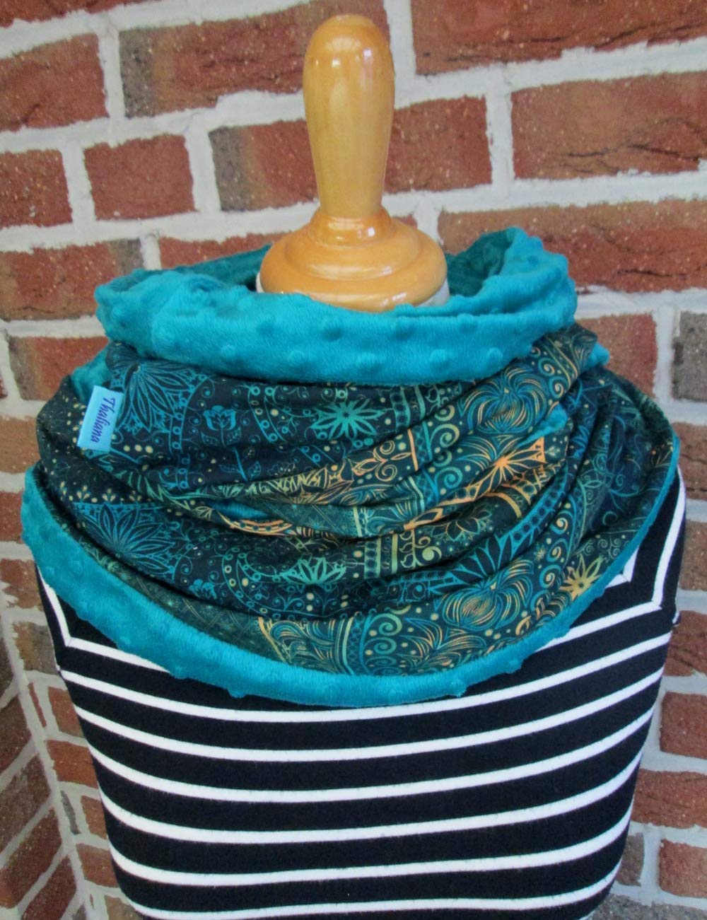 Loop-Schal MANDALA petrol mit Ornamenten aus Sweatstoff und kuscheligem Fleece Geschenk z. Geburtstag Muttertag