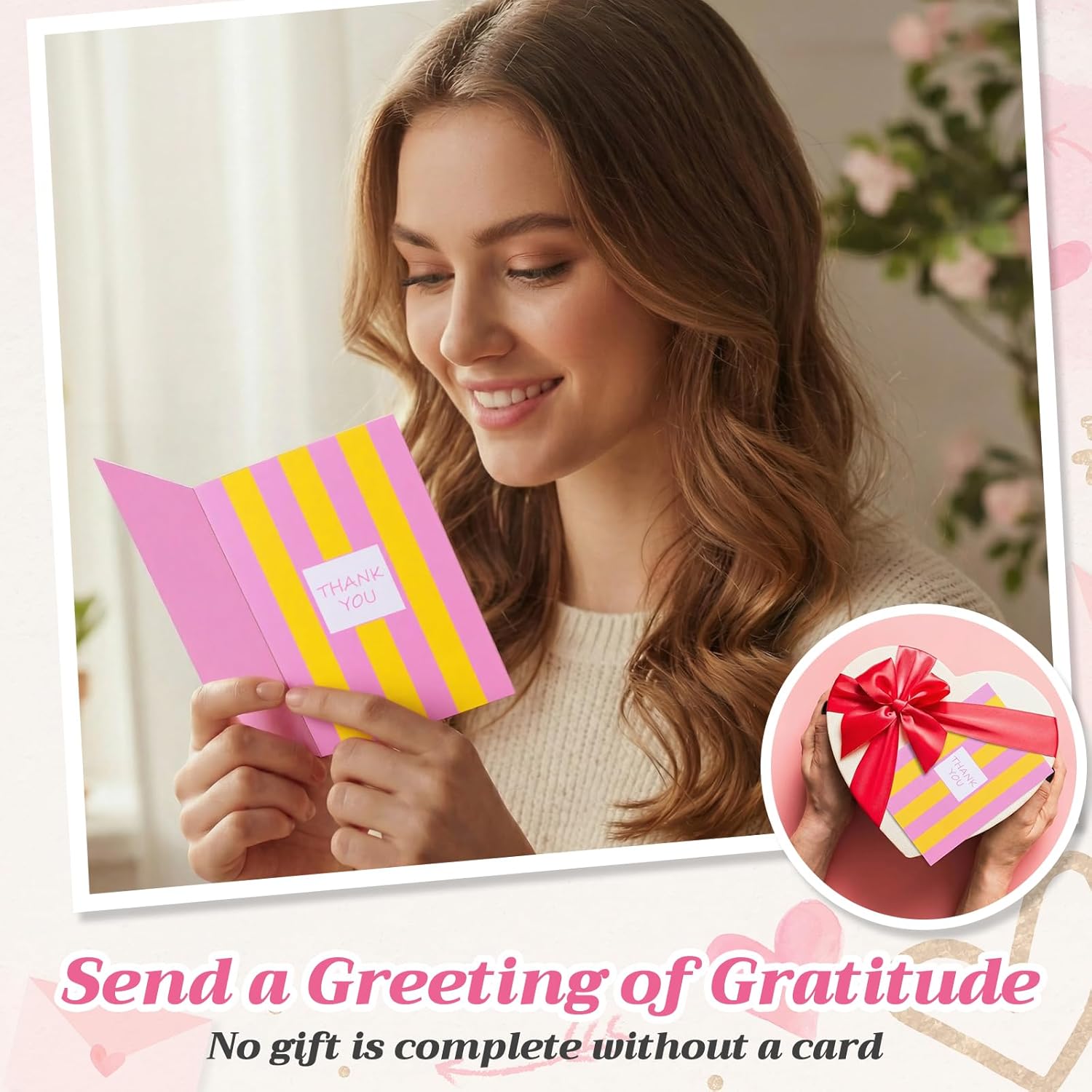 Gueevin 144 Pcs Palm Beach Thank You Cards with Envelopes & Stickers Bulk, 9 Striped Designs 3.5 x 5 Thank You Decor Notes Blank Greeting Sheets Cards for Handwritten Messages, Gratitude Notes, Gifts