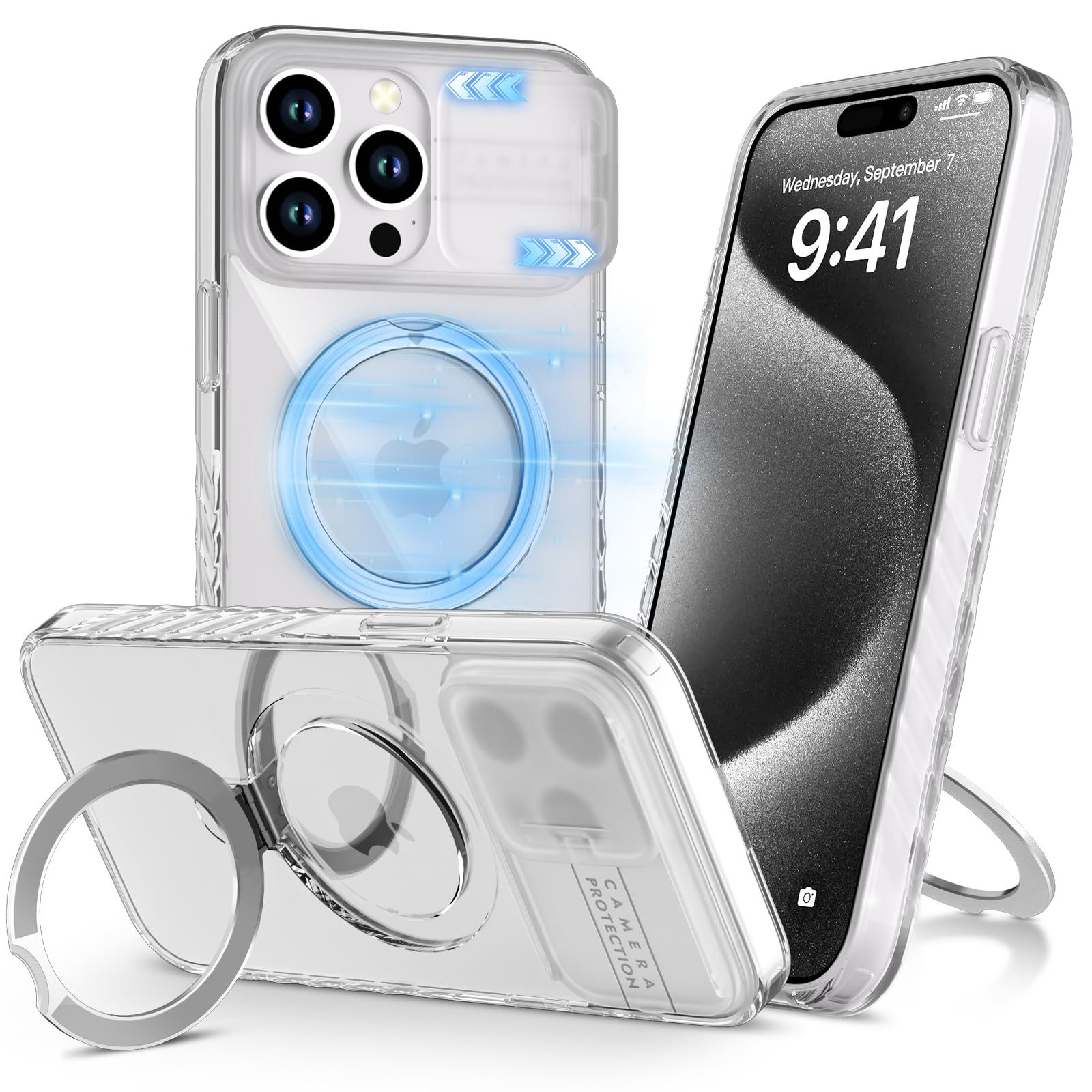 Magnetic For IPhone 15 Pro Max Case With Invisible Stand[ Compatible With MagSafe][Full Camera Lens Protector][Military Drop Protection] Shockproof Not Yellowing Clear Slim Soft For Women Men - View #8