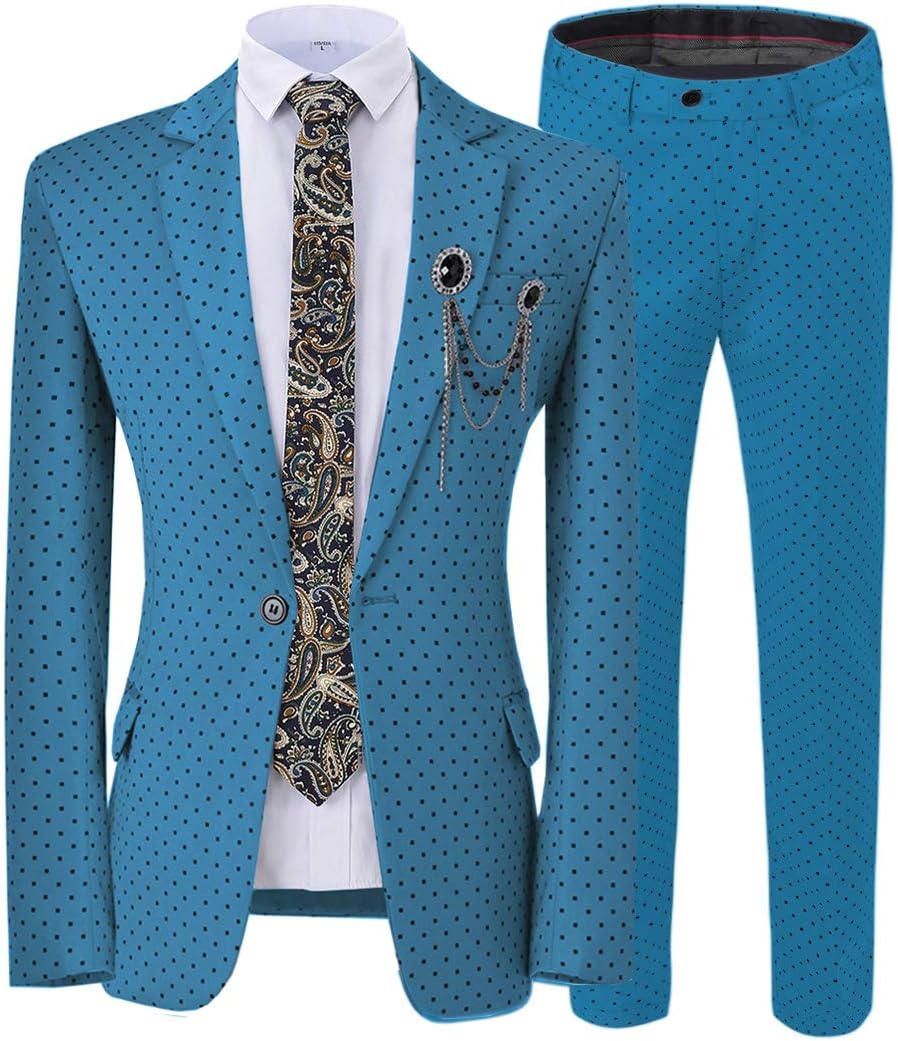 Jiaoyunshi Mens Suit 2 Piece Slim Fit Spotted Notch Lapel Tuxedos Groomsmen for Wedding Jacket Pants