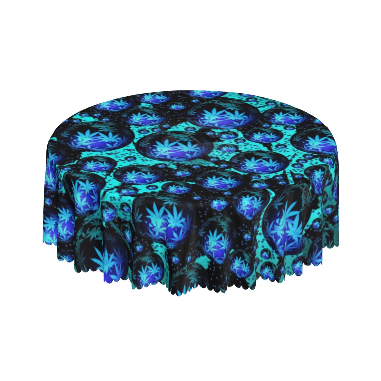 Lsjuee Water Drops Cann-Abis Psychedelic Round Tablecloth 60 Inch Printed Washable Tablecloth for Dining Party Holiday Fall Home Decorative