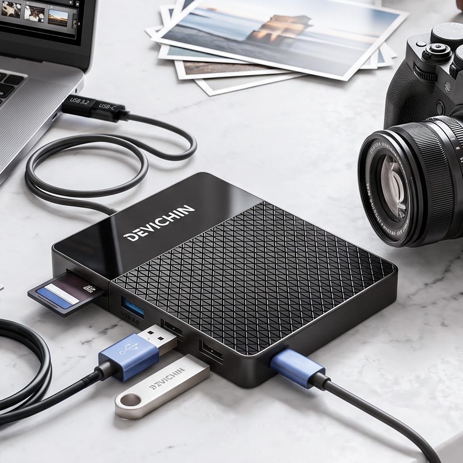 1TB External Hard Drive, USB C & USB 3.0 Multiport Hub+ SD/TF Card Reader 7-in-1 All in One, Docking Station, Multi-Function HDD for Windows, Mac, Android, iPhone 15/16/17, Laptop, Desktop