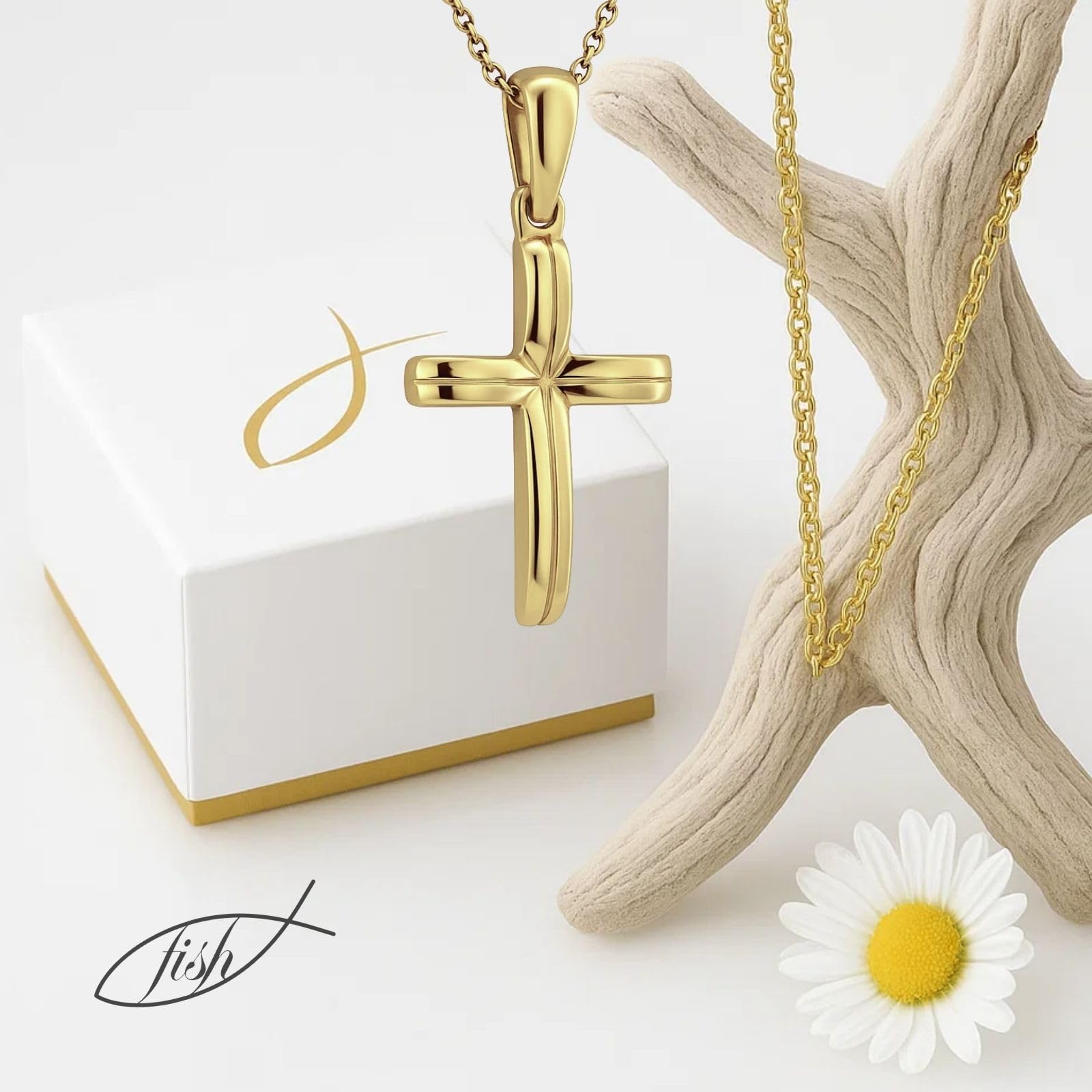 fish Collana In Oro Con Ciondolo Croce E Lunghezza Regolabile In Oro 333