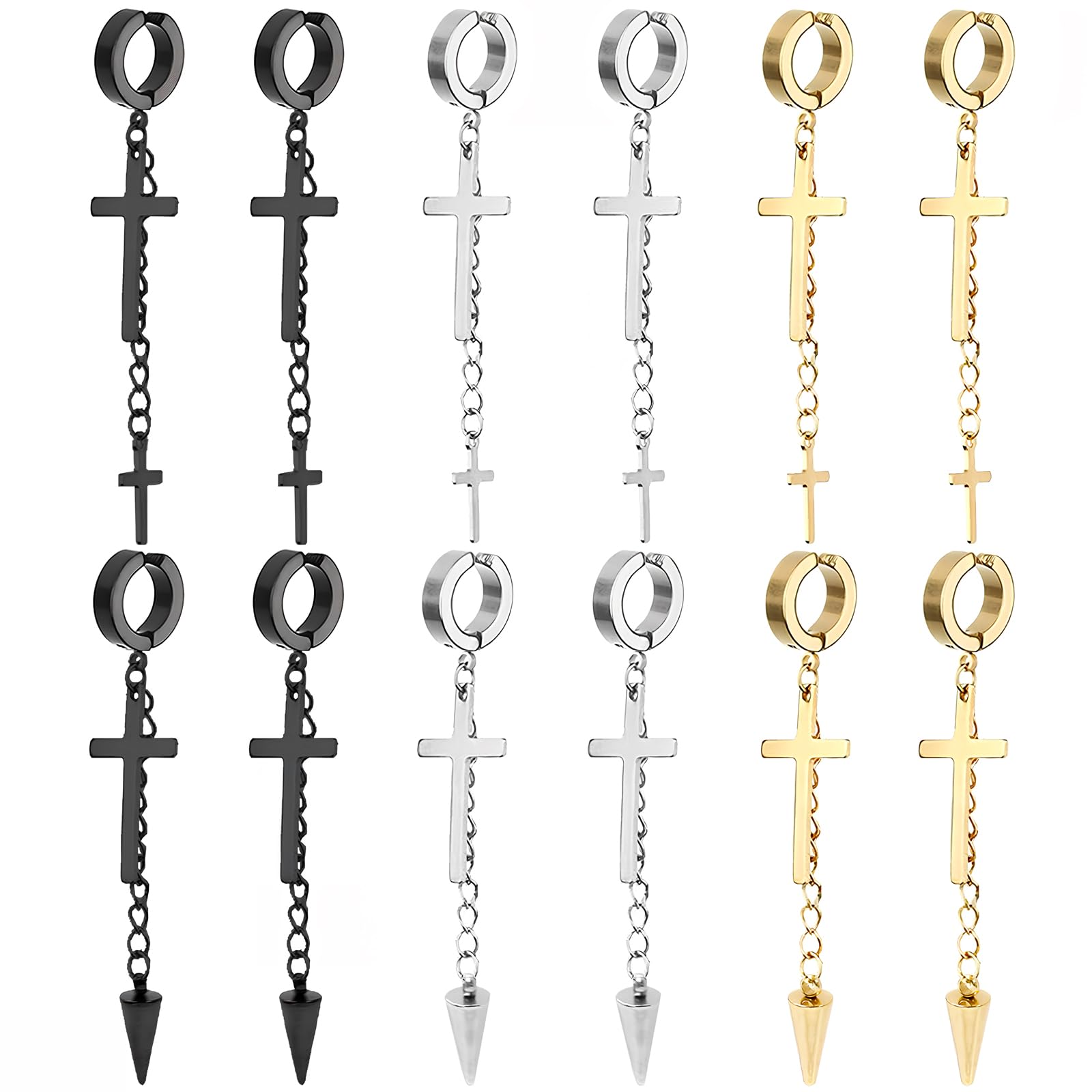 NEWITIN 6 Pairs Stainless Steel Magnetic Stud Earrings for Men Clip on Earring Magnetic Earring Unisex Non Piercing CZ Magnet Studs Diamond Earrings for Women Men