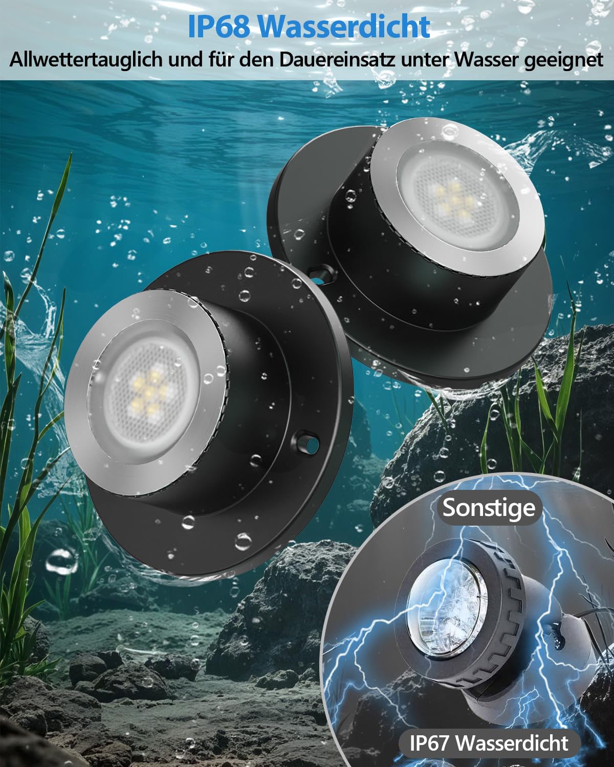 HIBOITEC LED RGB Teichbeleuchtung IP68 Wasserdicht mit Photozellensensor und Timer Niedervolt Transformator