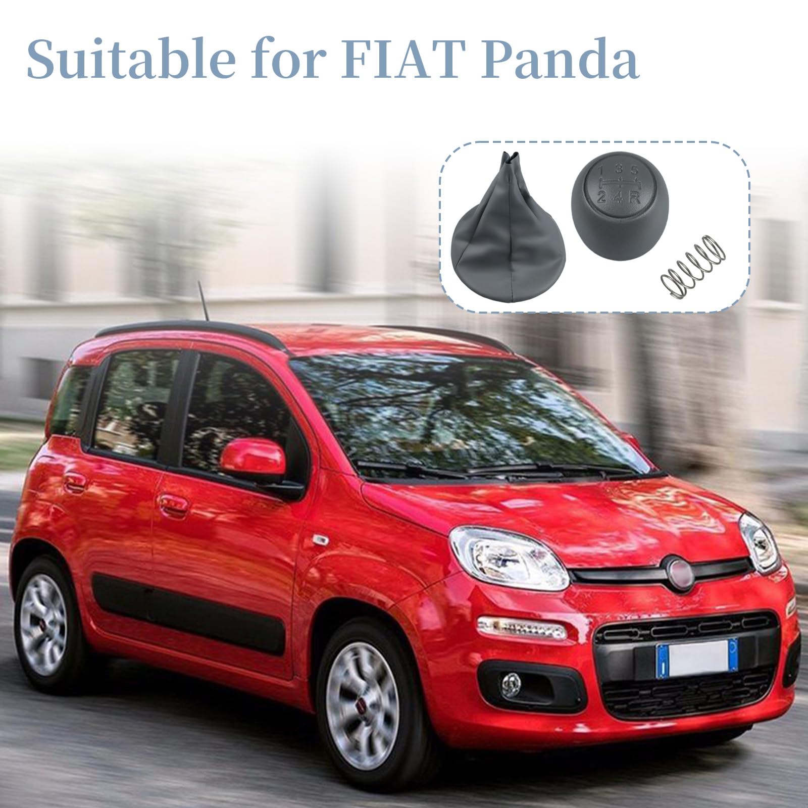 Cuffia Cambio e Pomello 5 Marce con Molla – Compatibile con Fiat Panda 169 2003-2011 – Kit Ricambio Leva Cambio Manuale Grigio