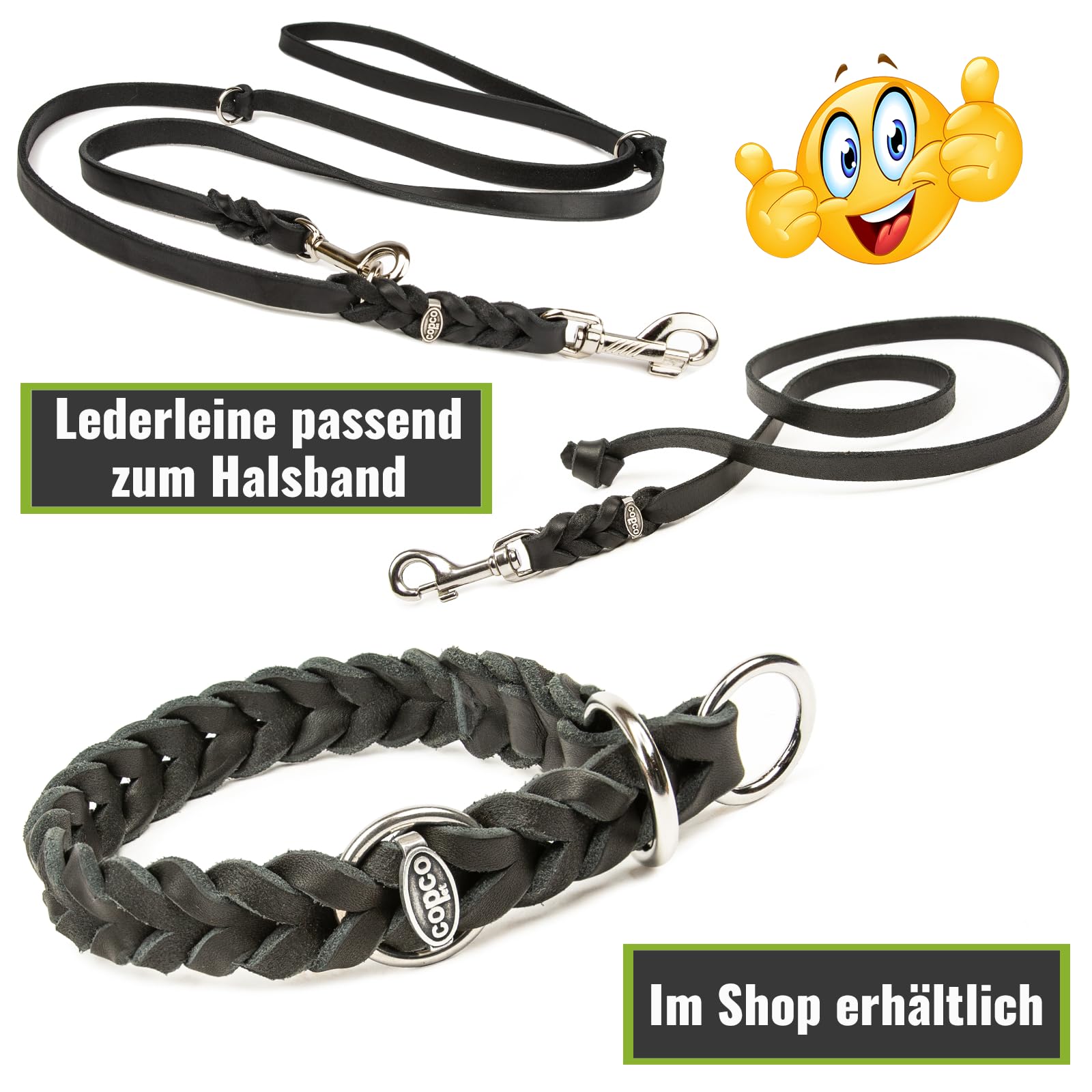copcopet – Grasa Collar de piel trenzada con tren Stop de anillo – Cromado y latón