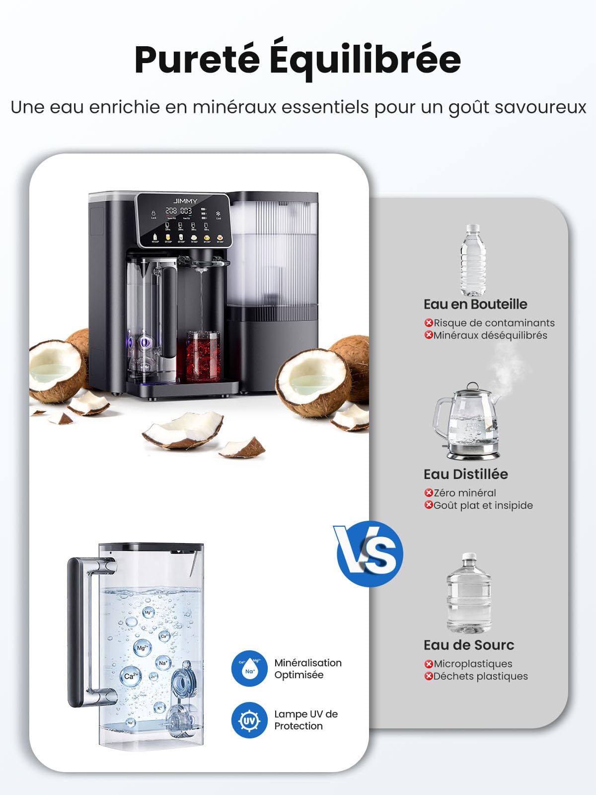 Jimmy R9 Pro Système de Filtration d'Eau à Osmose Inverse de Comptoir, Fontaine à Eau avec Chauffage et Refroidissement, 7 Étapes de Filtration UV, Eau Chaude Instantanée, Affichage Intelligent TDS