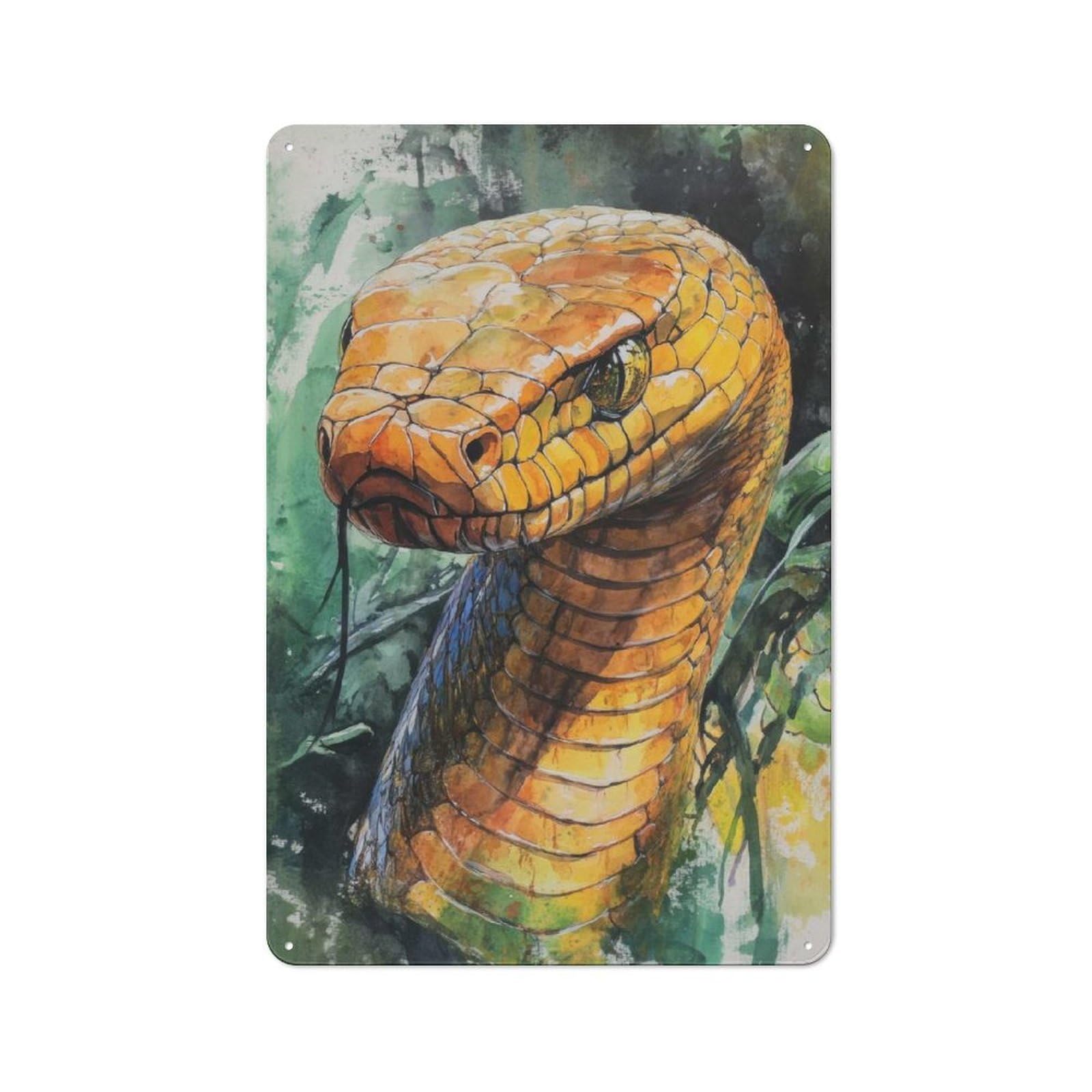 Junmoney Watercolor Snake Portrait Rustic Metal Plaque 30X20cm For Studio Or Craft Room, Suited To Craft Room Decorators