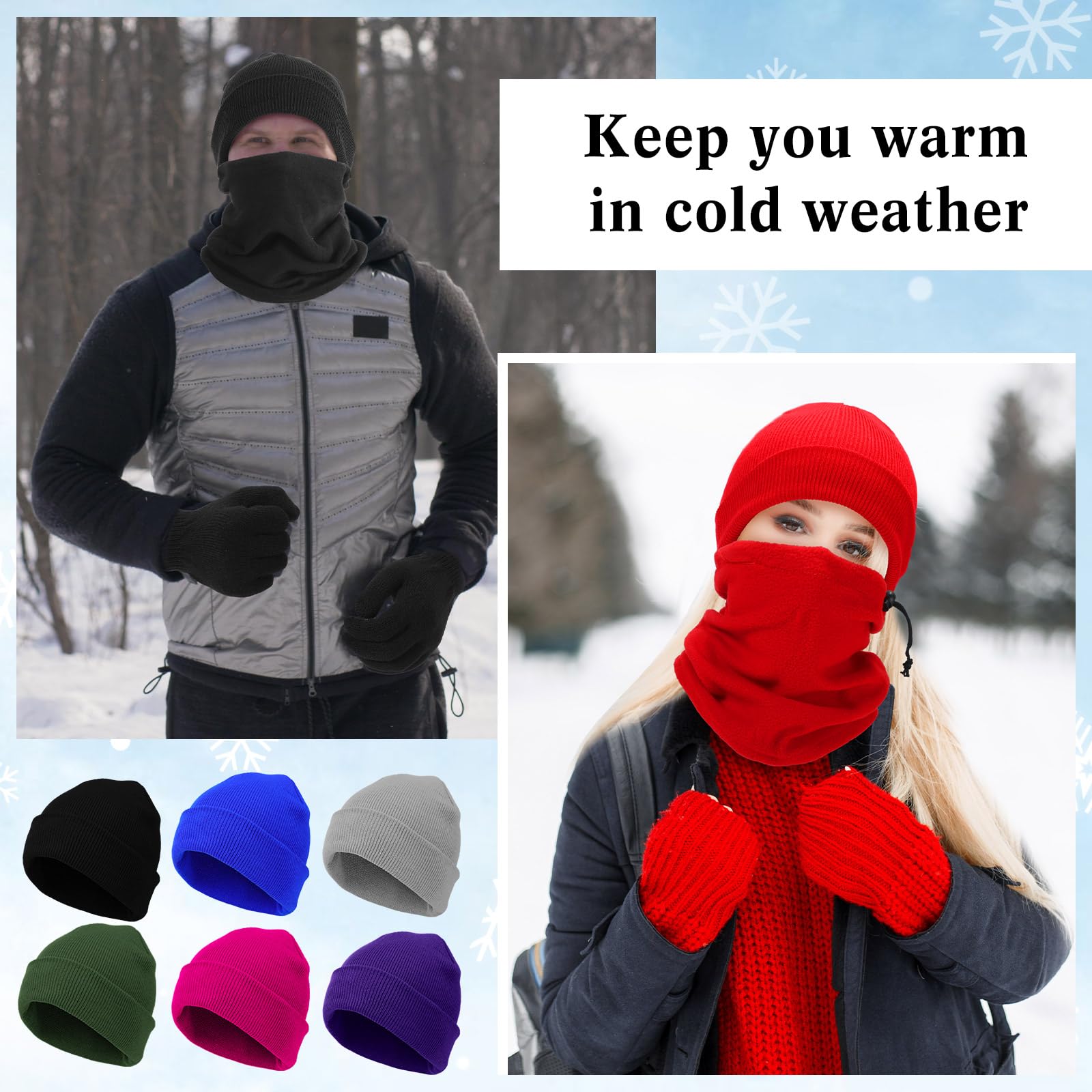 Yunsailing Wintermütze, Schal, Handschuhe, Strickmütze, Fleece, Halswärmer für Männer und Frauen, 96-teilig, Siehe Abbildung., Einheitsgröße
