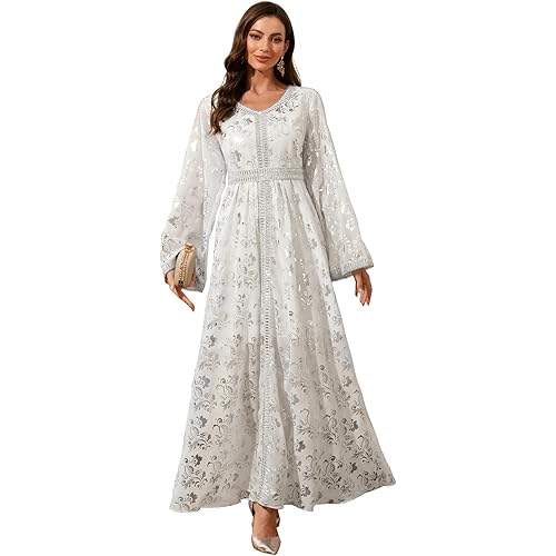 Middle Eastern Modest Maxi Dress - Muslim Moroccan Kaftan Abaya for Women Gold Embroidered Eid Dress Islamic Traditional Wear