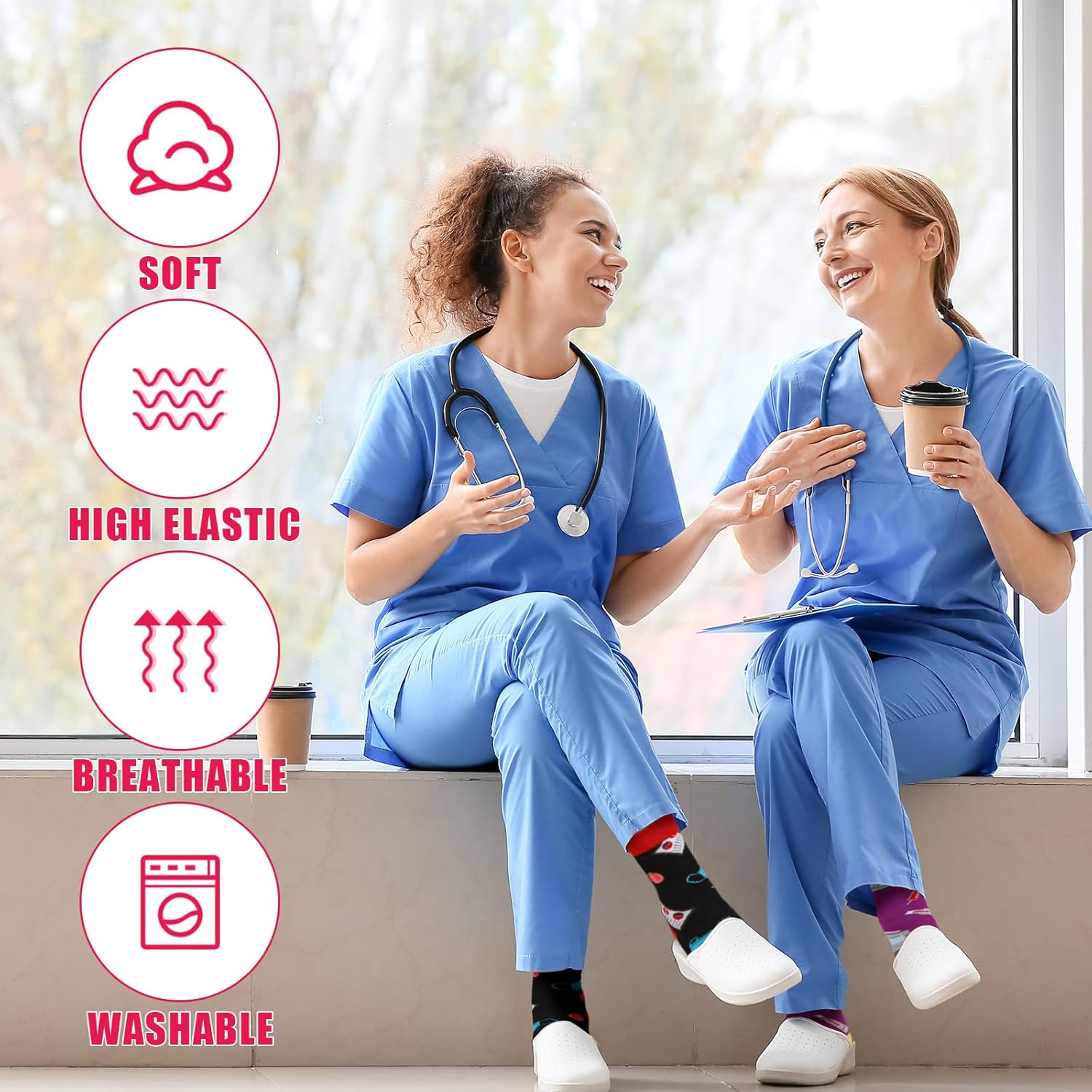Crowye 12 Pairs Nurse Socks Valentine's Day Appreciation Gifts Women Funny Novelty Cotton Socks Bulk for Doctor Assistant - Image 2