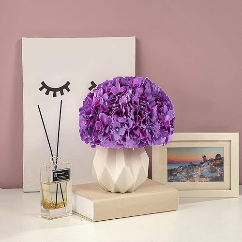 Miniatura 2 de H.FLOLAVIDA Cabezas de flores falsas de seda de hortensias violetas con tallos, flores artificiales para decoración de boda, hogar, fiesta, tienda,