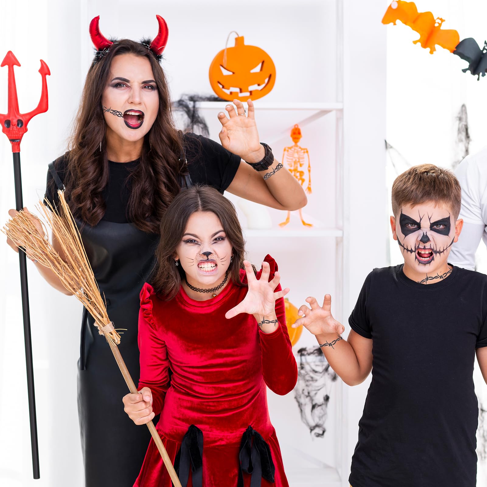 NICENEEDED 10PCS Halloween Face Tattoos Stickers, Barbed Wire Temporary Decor Large Barb Wire Makeup Props - Image 2