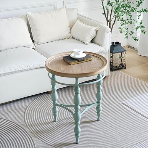 Mesa auxiliar redonda rústica de granja, mesa auxiliar vintage de campo francés, φ20.1 x 23.6 pulgadas de alto, madera maciza rústica con patas de