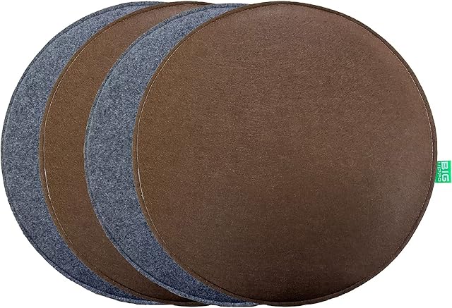 Big Hippo Chair Pads, Round Felt Seat Pads for Dining Chairs Grey + Brown Set of 4 Pieces, Padded Chair Pads Round Seat Pads Universal for Home, Kitchen, Office, Car